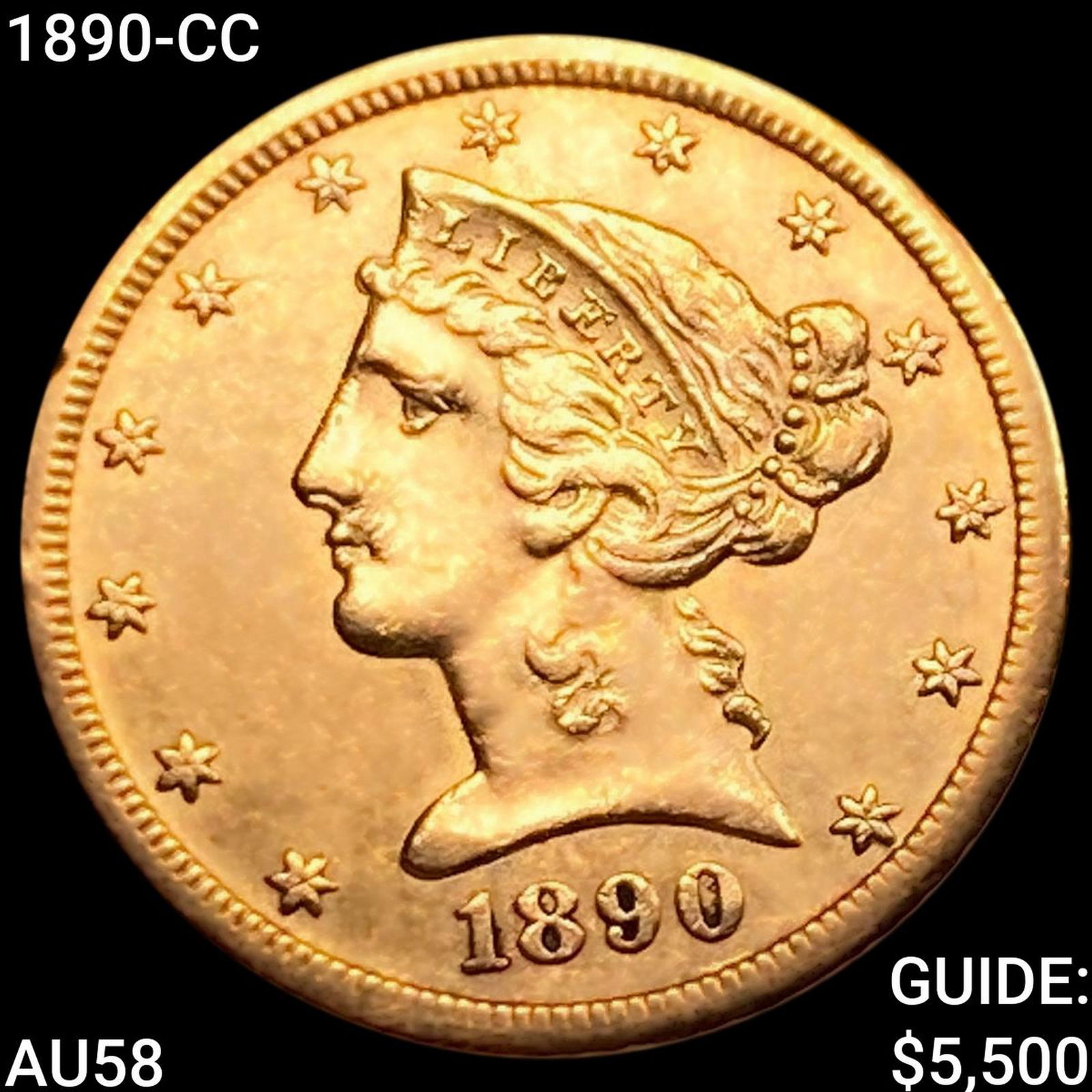 1890-CC $5 Gold Half Eagle CHOICE AU (1 of 2)