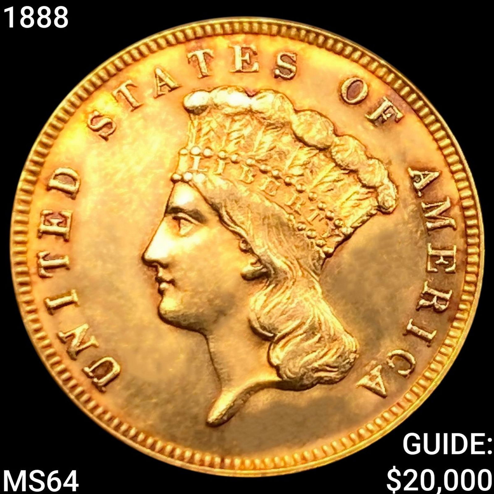 1888 $3 Gold Piece CHOICE BU (1 of 2)