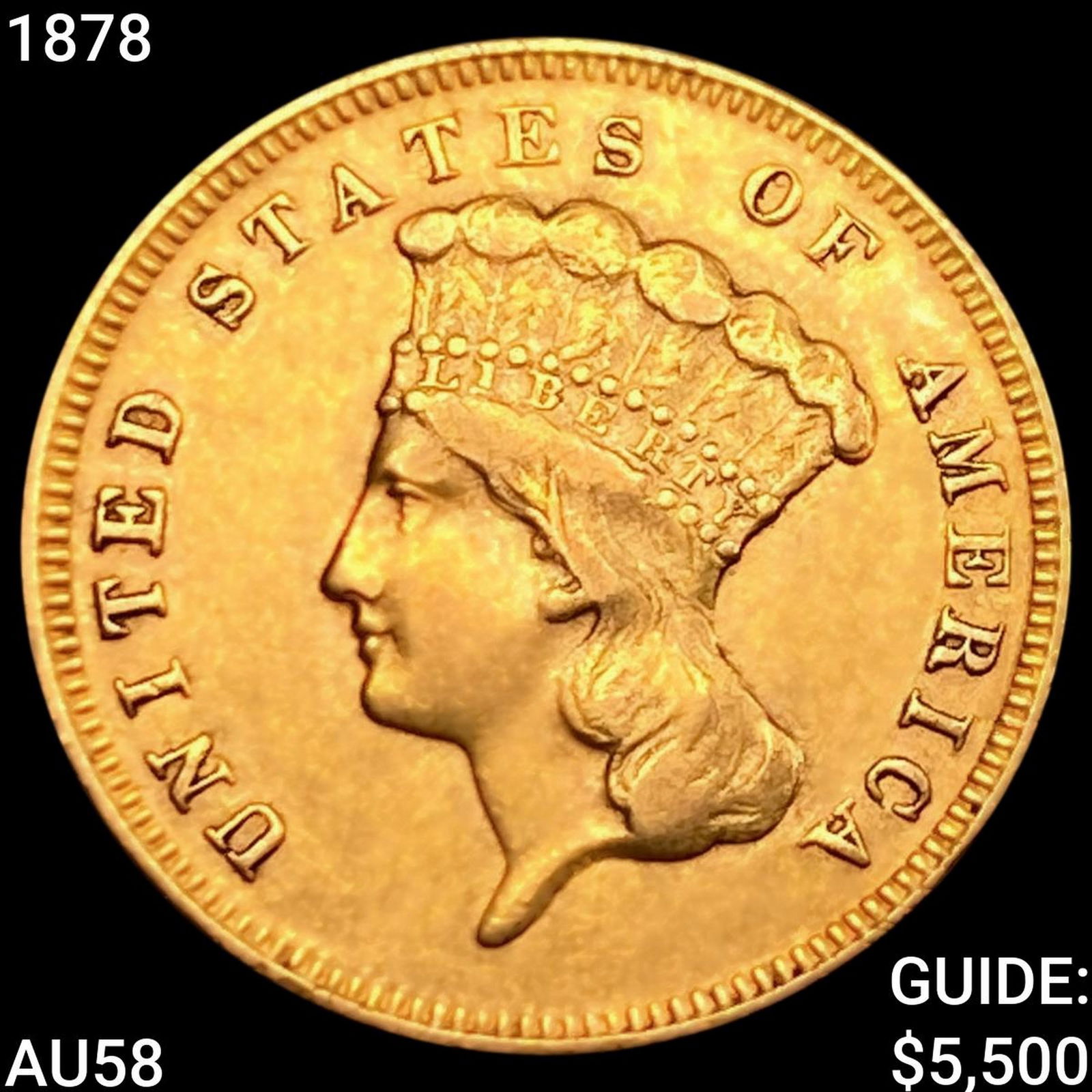 1878 $3 Gold Piece CHOICE AU (1 of 2)