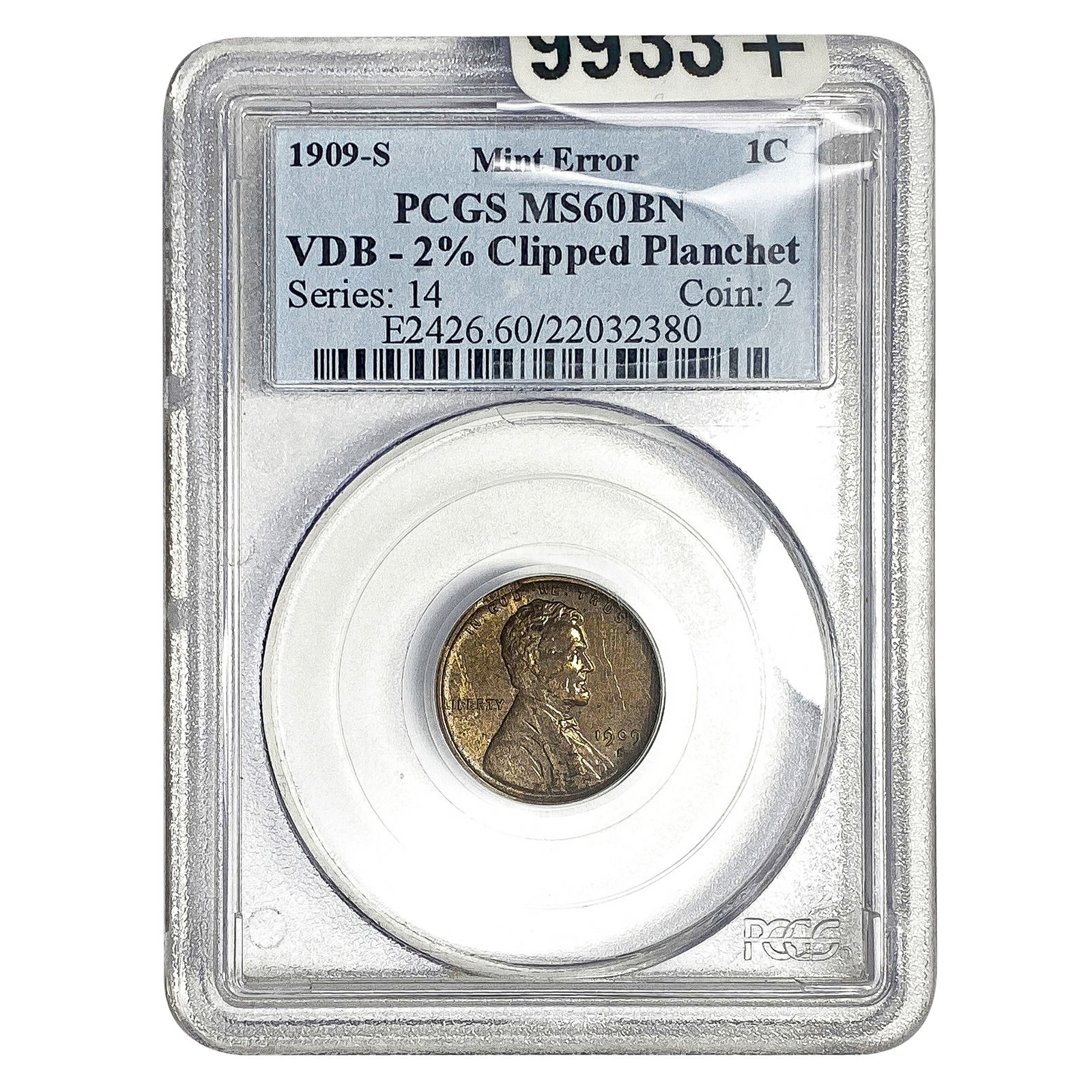 1909-S VDB Wheat Cent PCGS MS60 BN 2% Chipped Planchet (1 of 2)