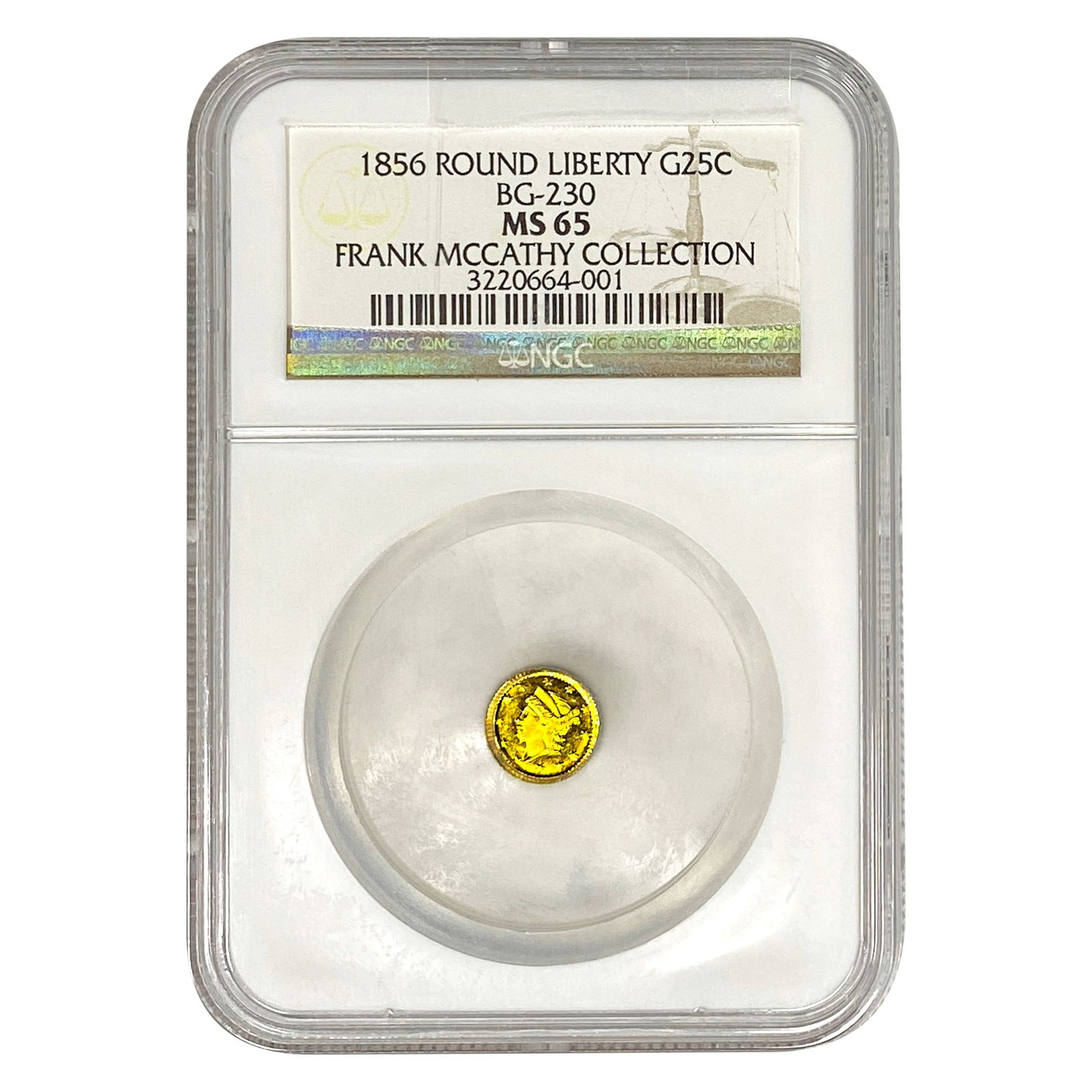 1856 Round California Gold Quarter NGC MS65 BG-230: 1856 Round California Gold Quarter NGC MS65 BG-230