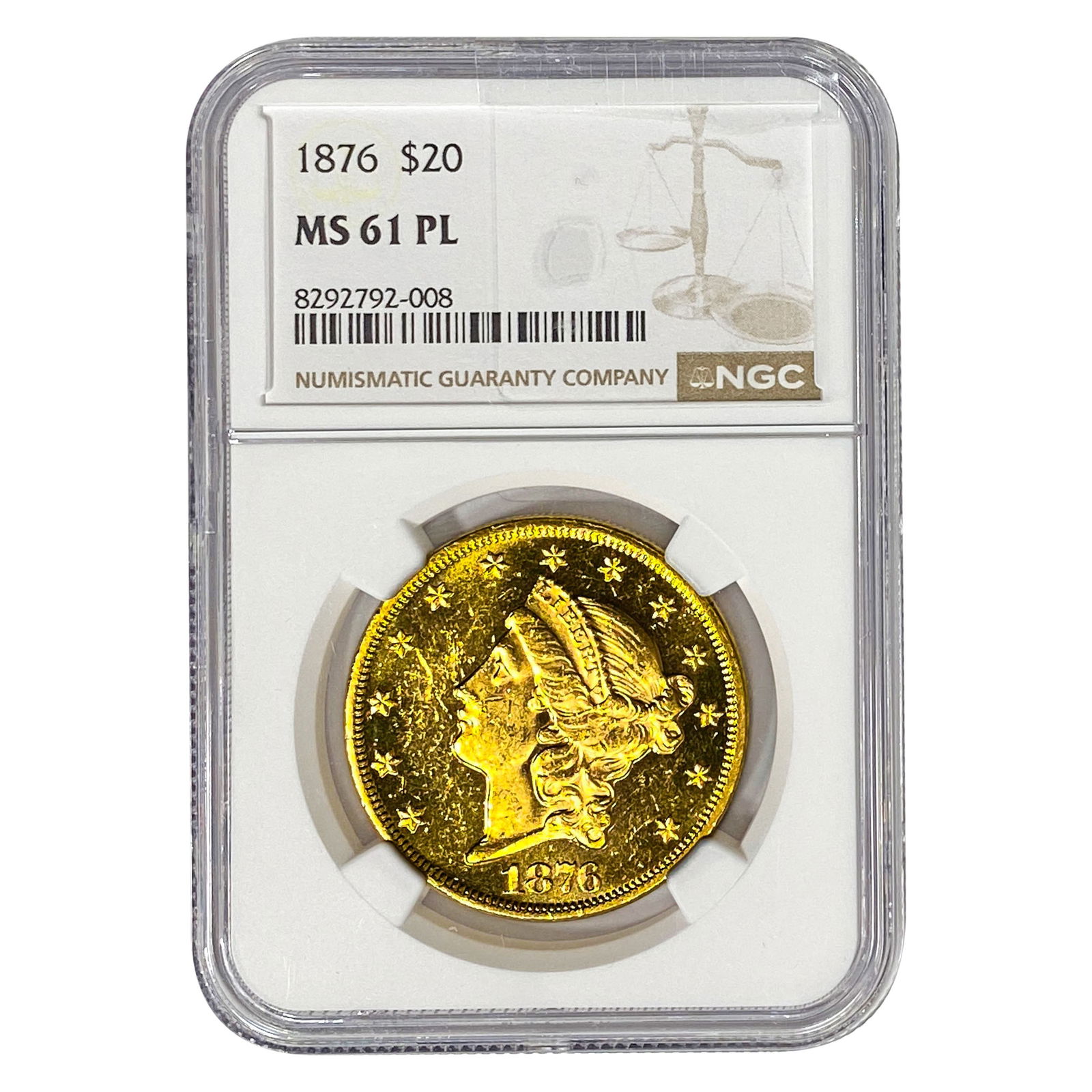 1876 $20 Gold Double Eagle NGC MS61 PL (1 of 2)