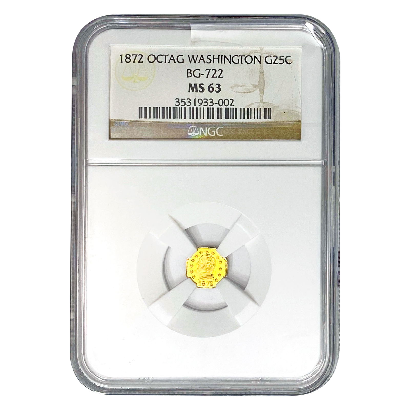 1872 Octagonal California Gold Quarter NGC MS63 (1 of 2)