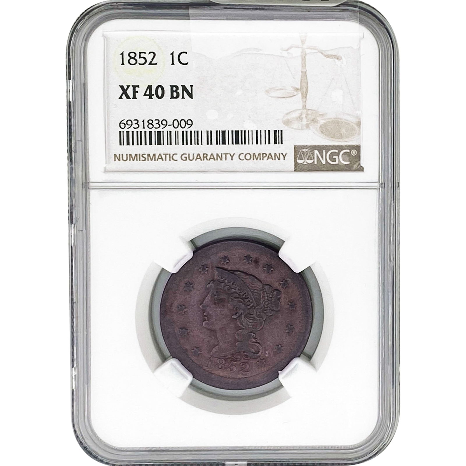 1852 Braided Hair Large Cent NGC XF40 BN (1 of 2)