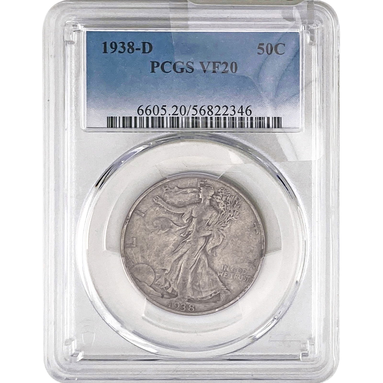 1938-D Walking Liberty Half Dollar PCGS VF20: 1938-D Walking Liberty Half Dollar PCGS VF20