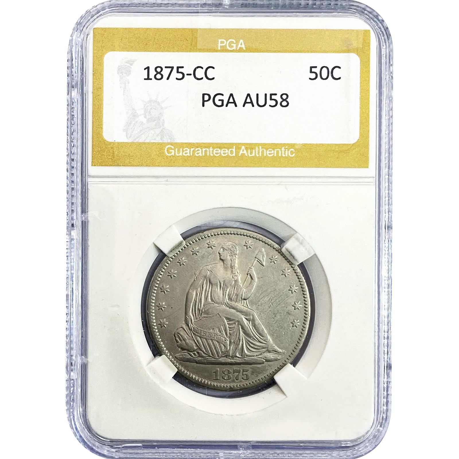 1875-CC Seated Liberty Half Dollar PGA AU58 (1 of 2)
