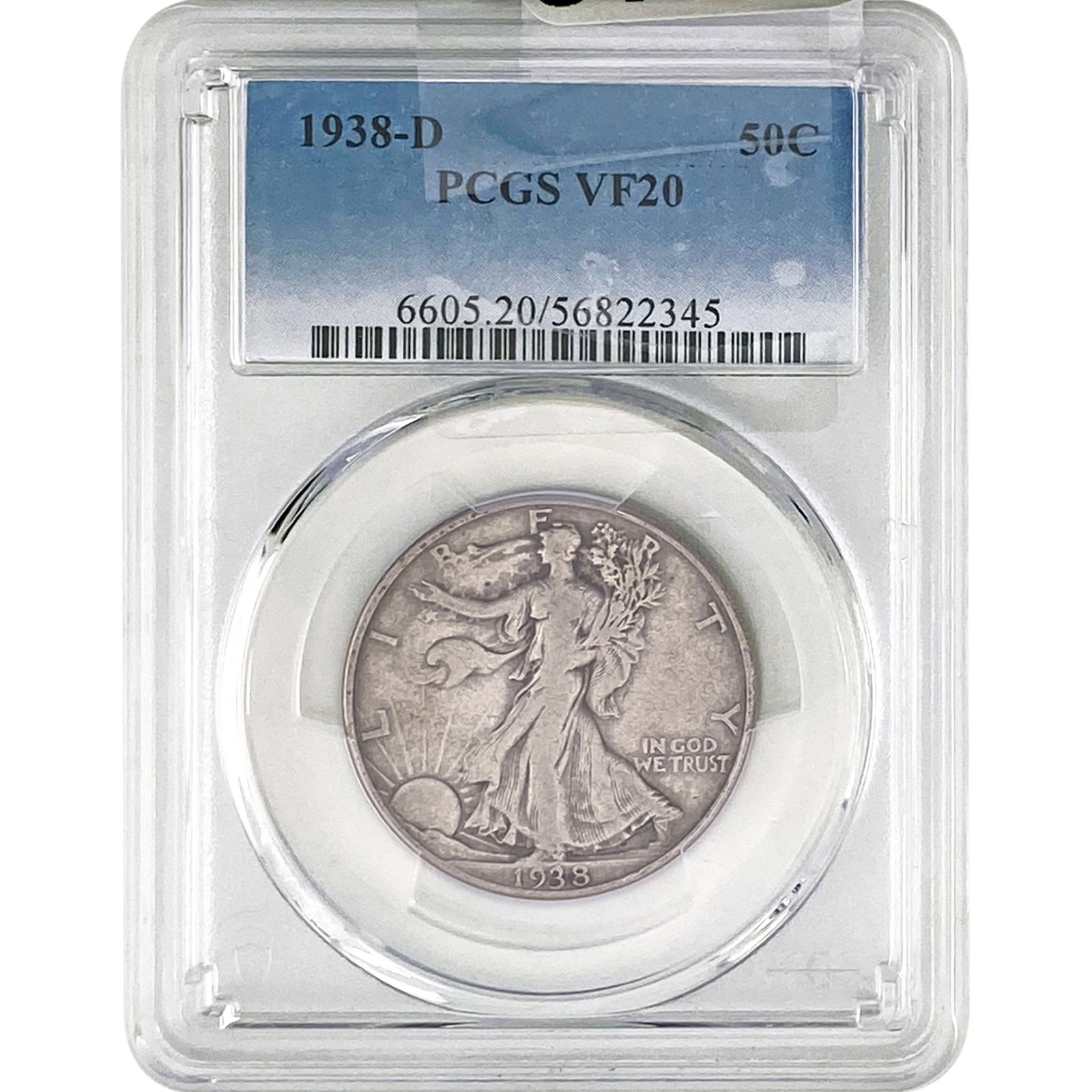 1938-D Walking Liberty Half Dollar PCGS VF20: 1938-D Walking Liberty Half Dollar PCGS VF20
