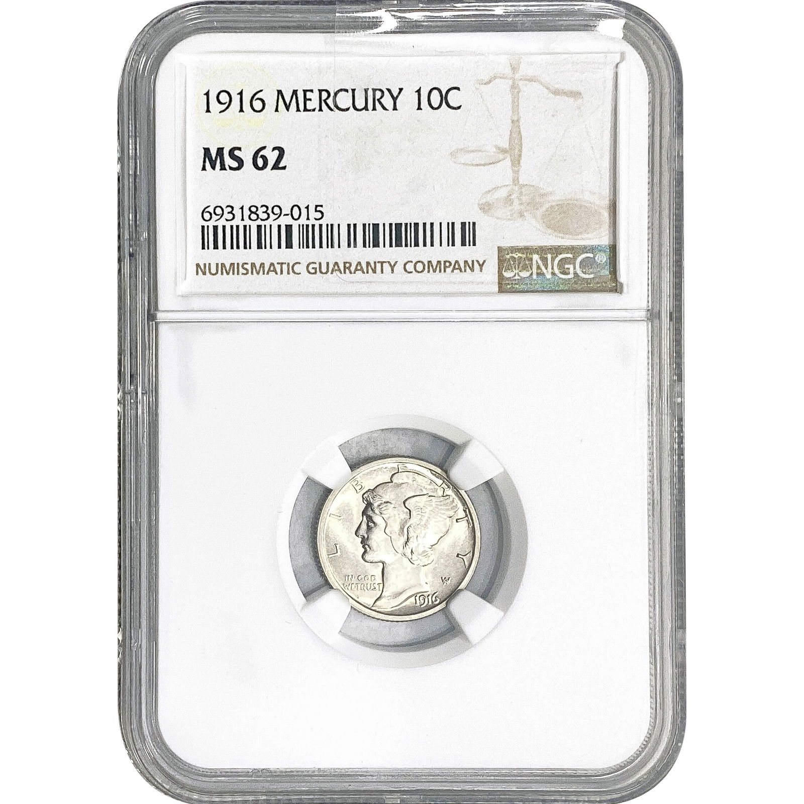 1916 Mercury Silver Dime NGC MS62 (1 of 2)