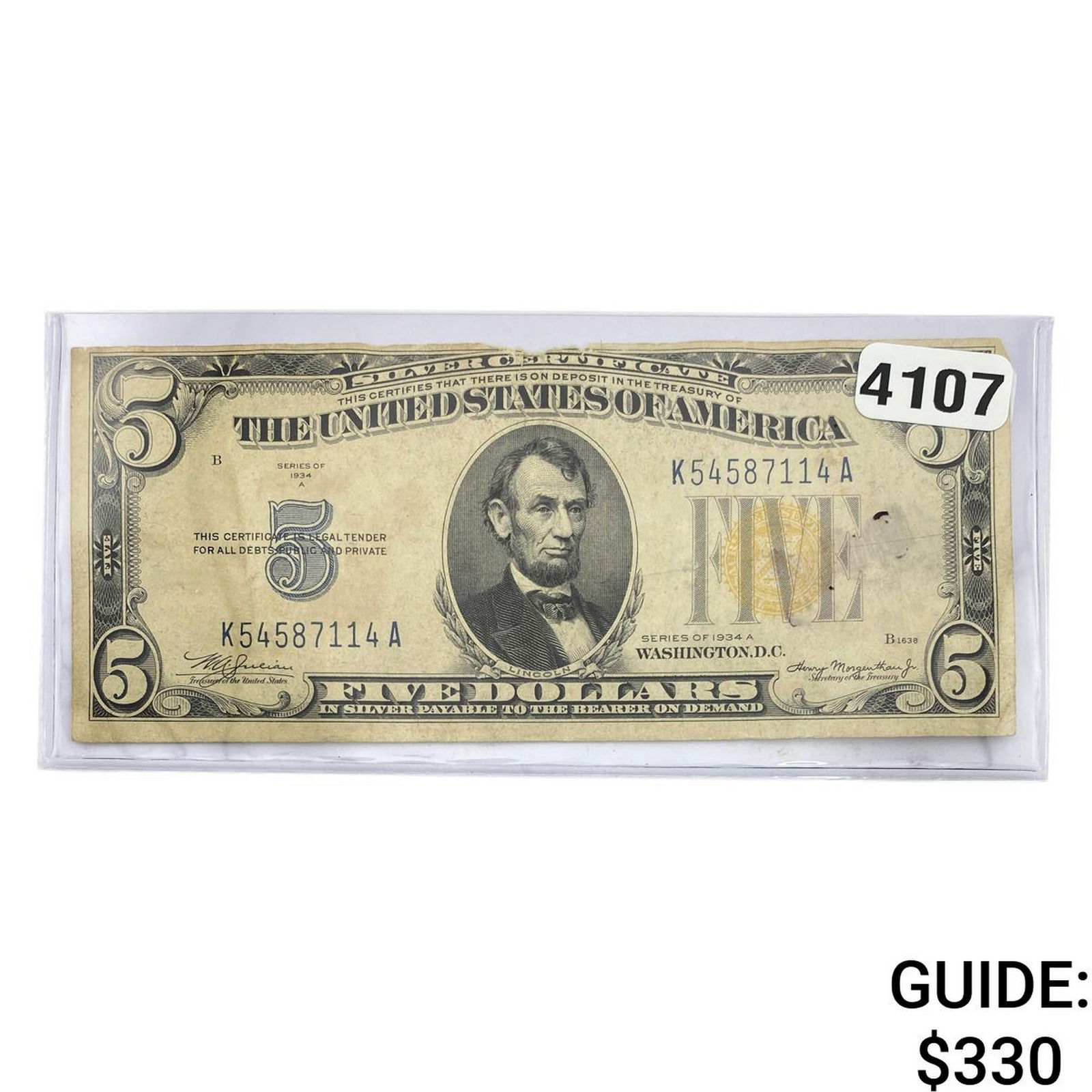 1934 $5 United States Silver Certificate Yellow Seal (1 of 2)