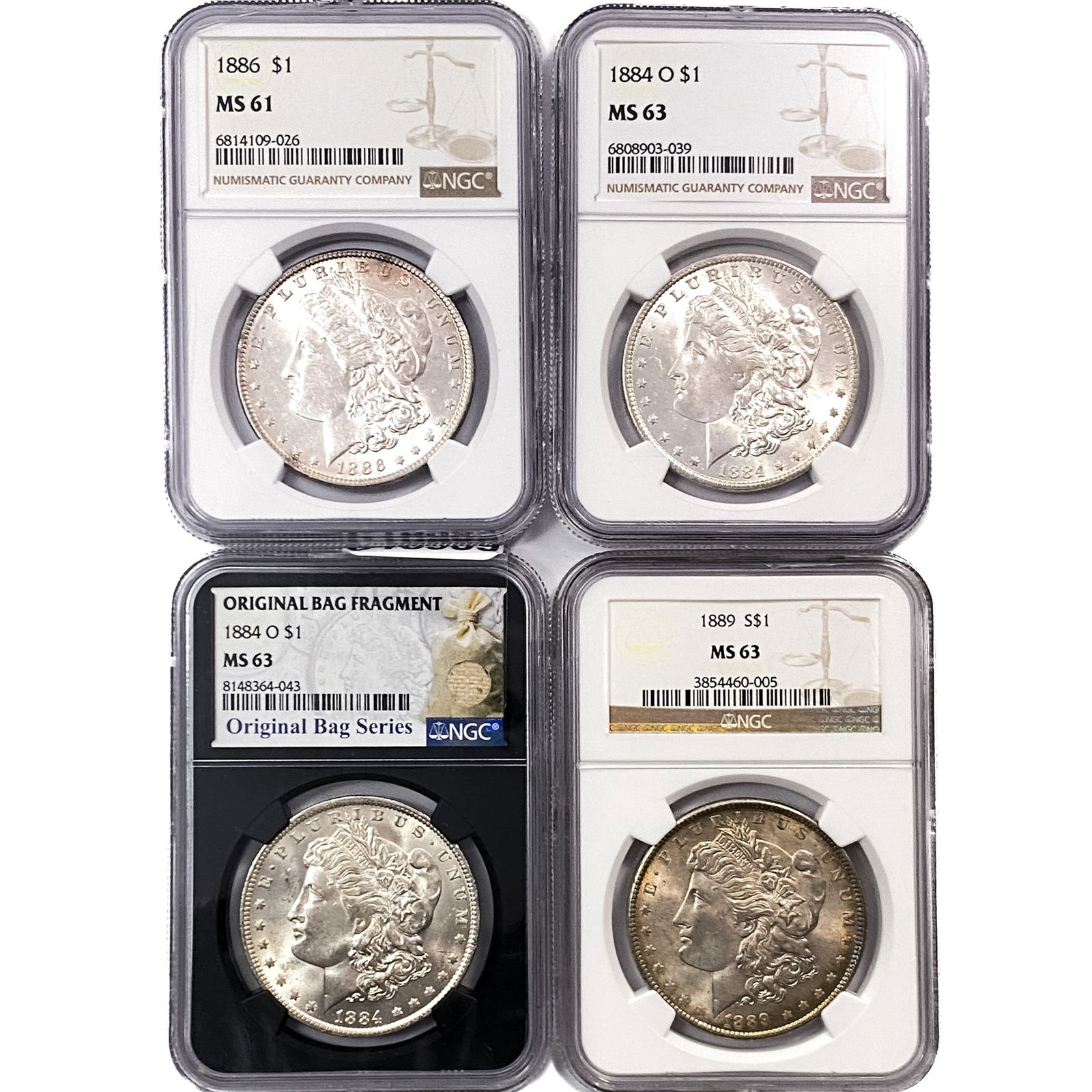 [4 Coins] 1884-1889 Morgan Silver Dollar NGC MS61-63 (1 of 2)