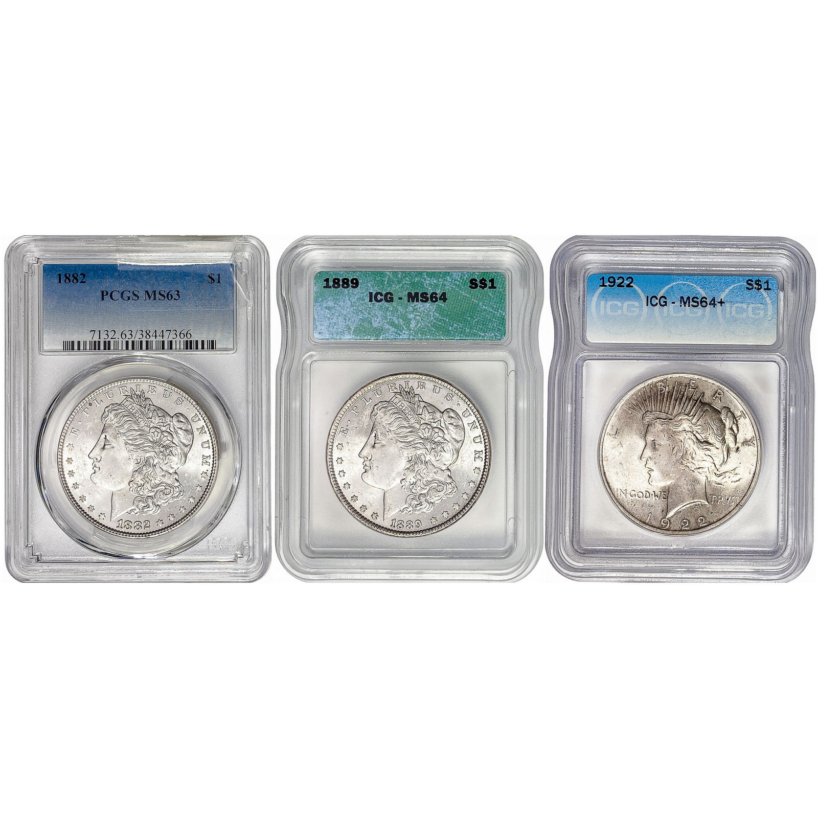 [3] 1882-1922 Silver Dollars PCGS/ICG MS63-64 (1 of 2)