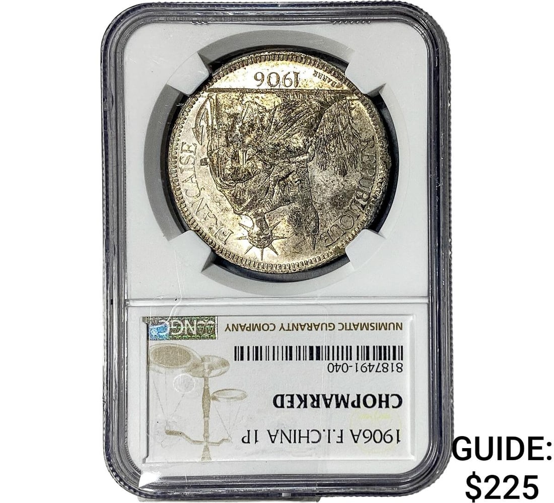 1906A France Indochina Silver 1 Piastre Chopmarked NGC (1 of 2)