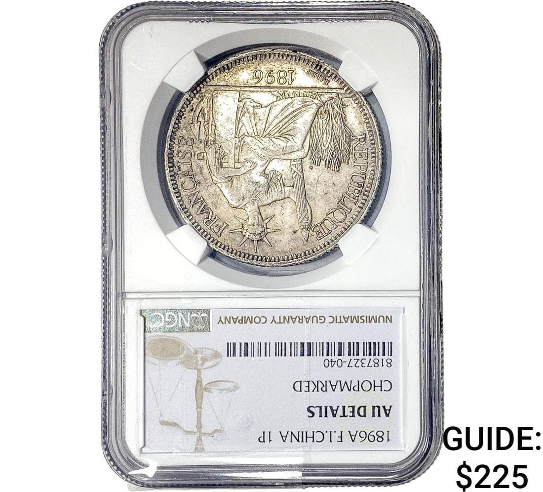 1896A France Indochina Silver 1 Piastre NGC AU Details: 1896A France Indochina Silver 1 Piastre NGC AU Details