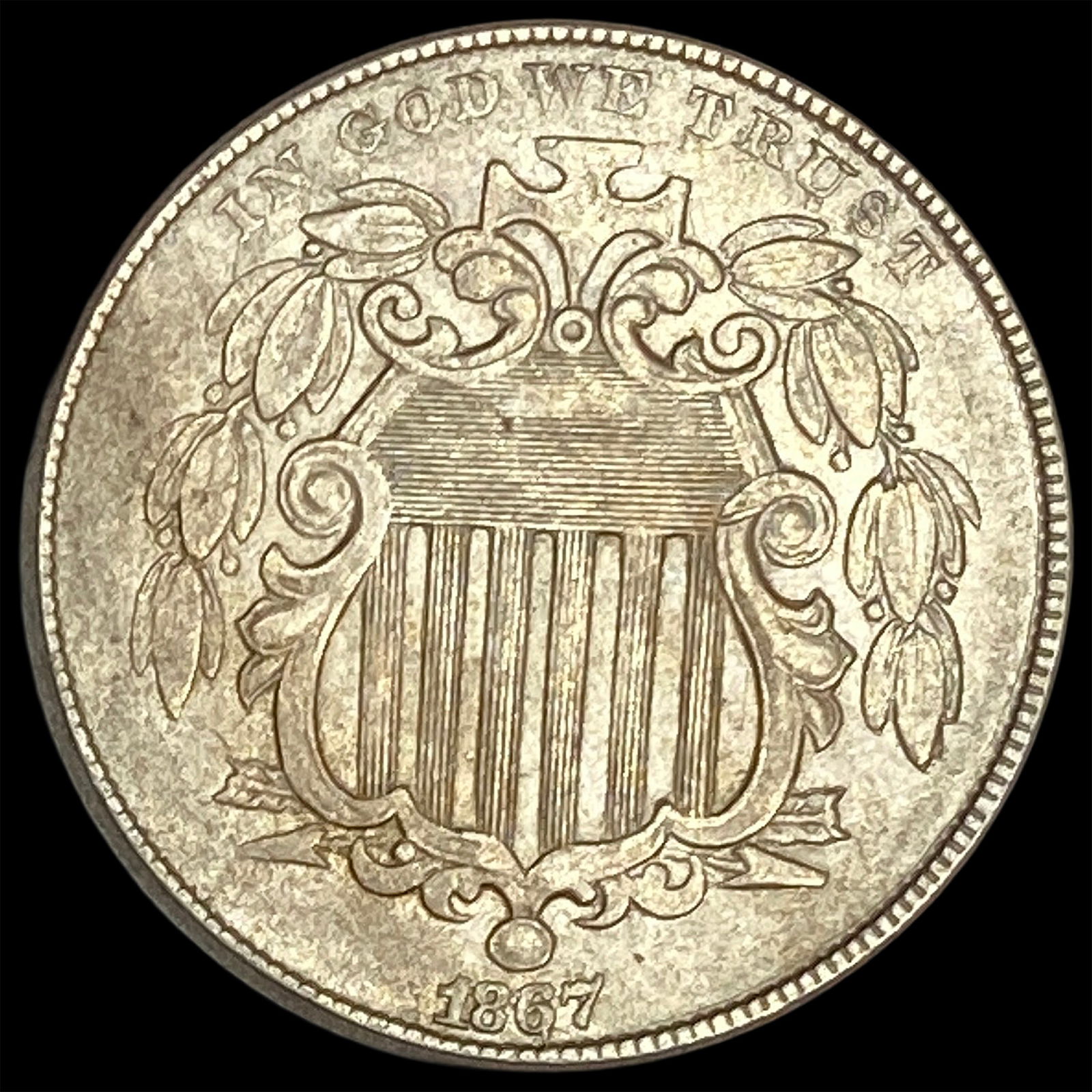 1867 Shield Nickel NEARLY UNCIRCULATED (1 of 2)