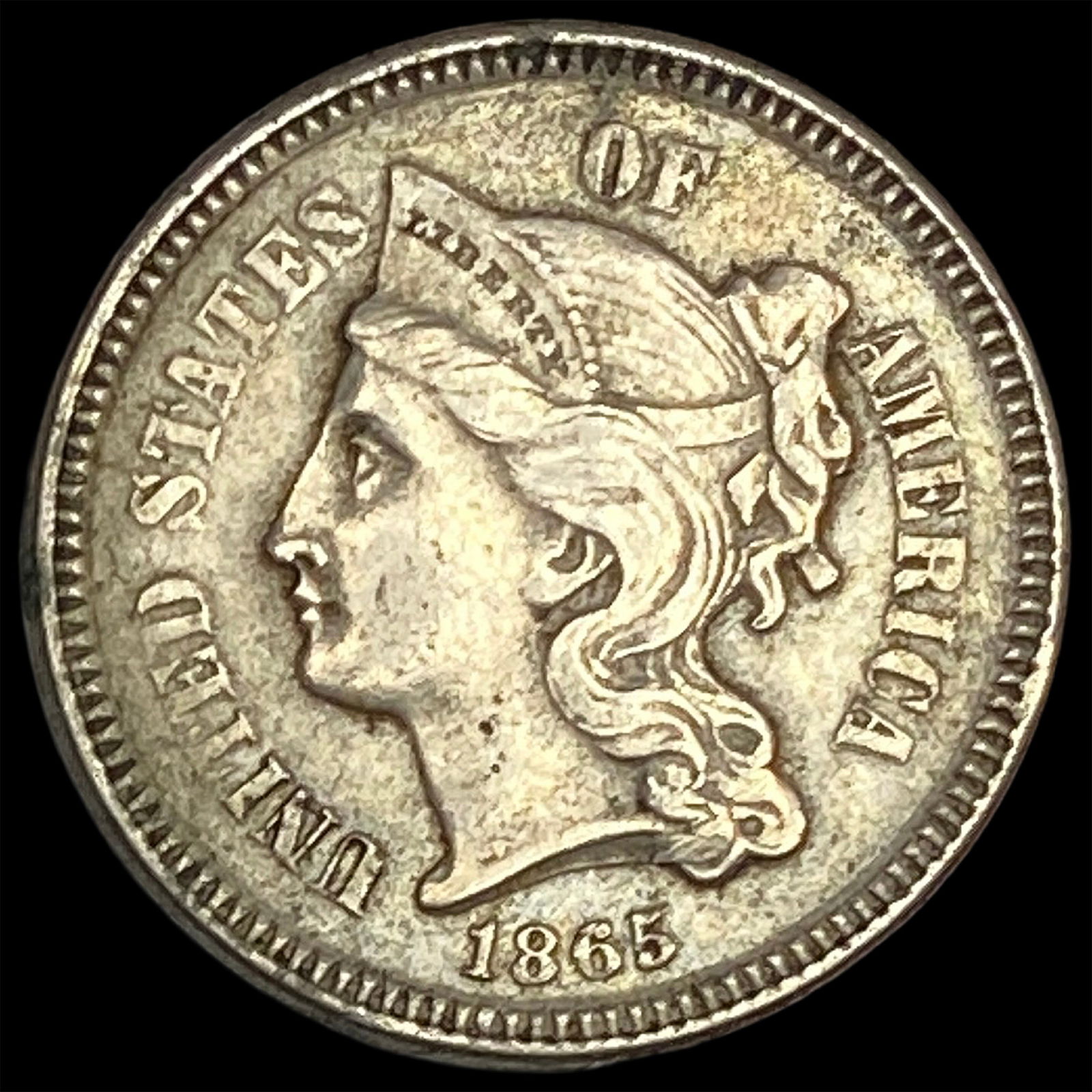 1865 Nickel Three-Cent Piece ABOUT UNCIRCULATED (1 of 2)