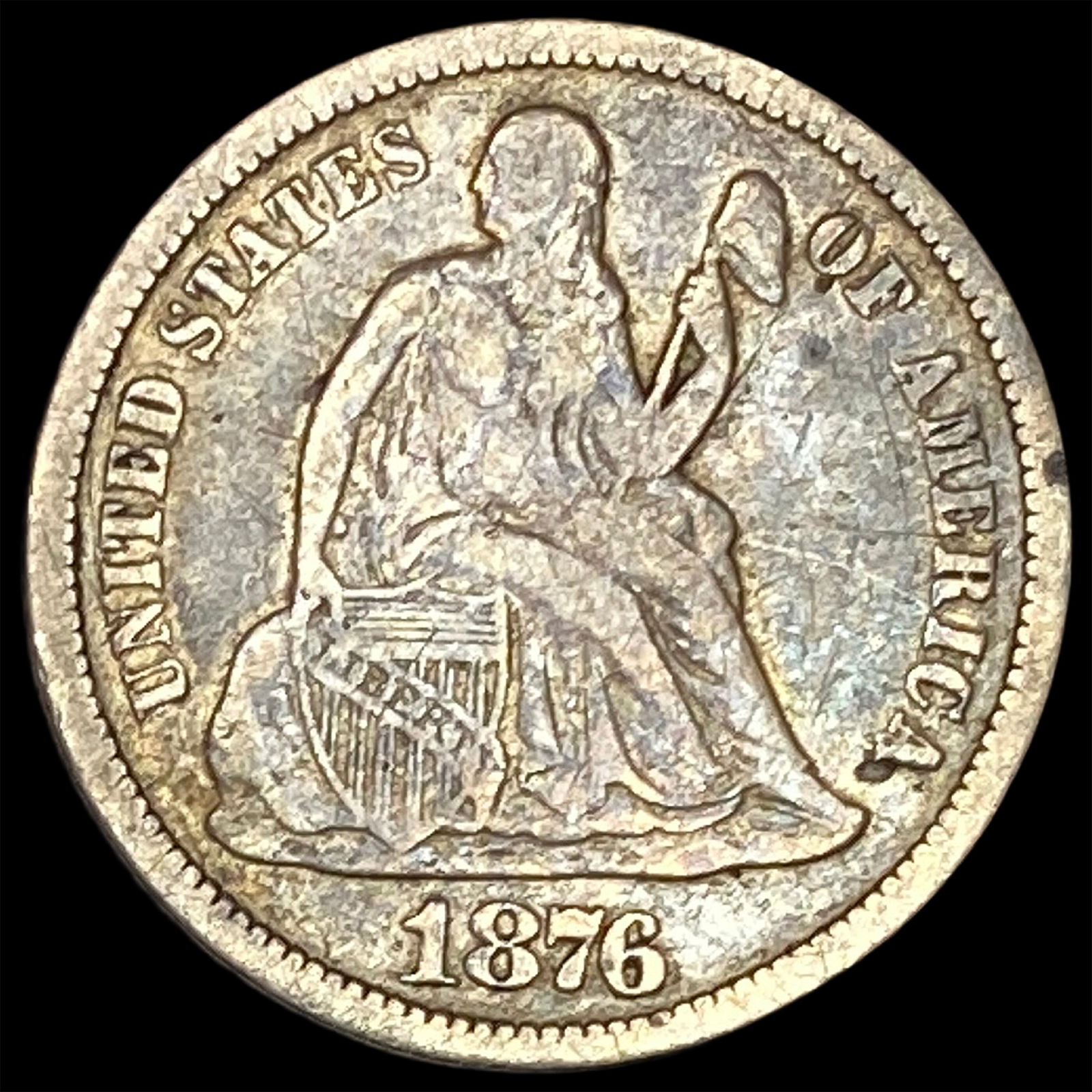 1876-CC Silver Seated Liberty Dime NICELY CIRCULATED (1 of 2)