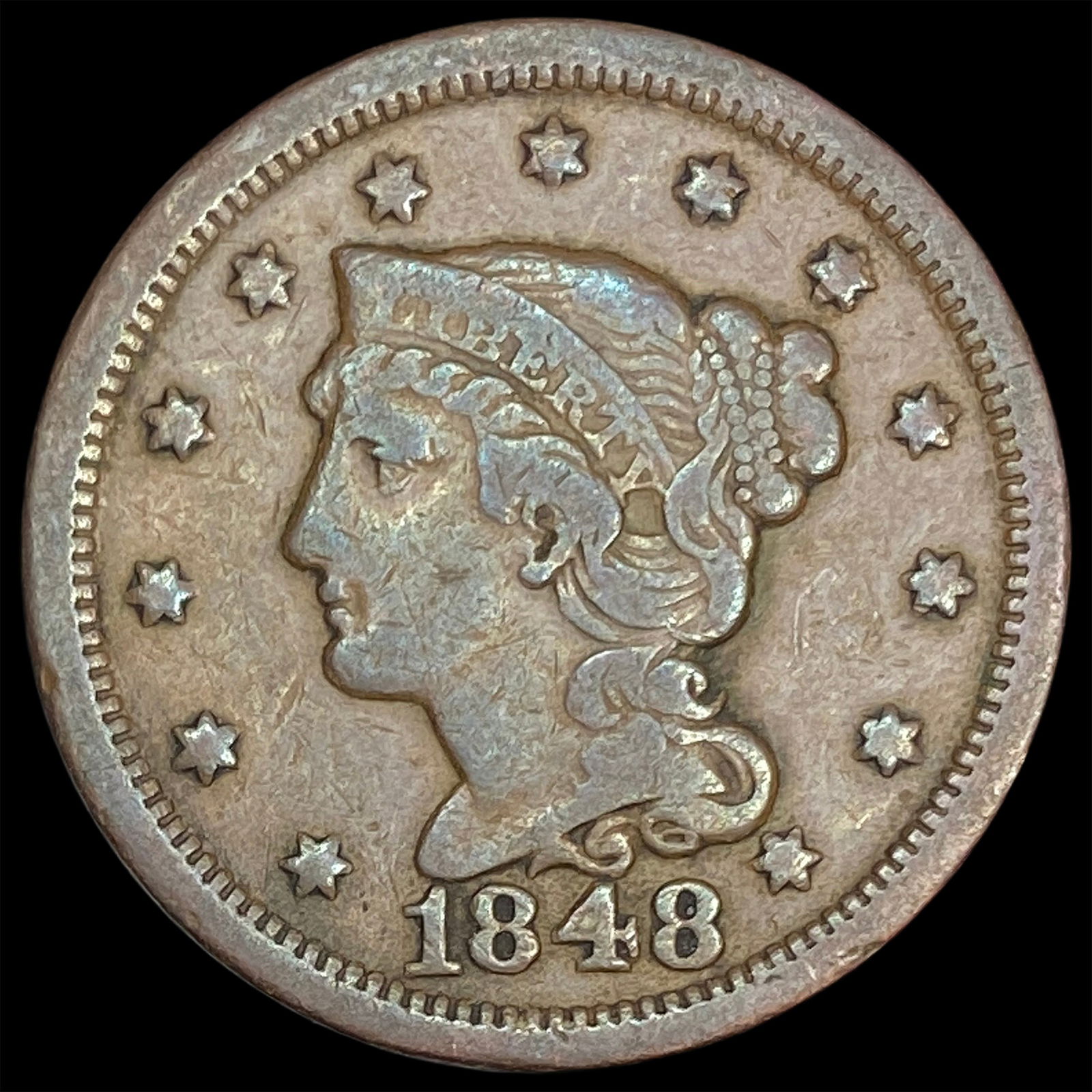 1848 Braided Hair Large Cent LIGHTLY CIRCULATED (1 of 2)