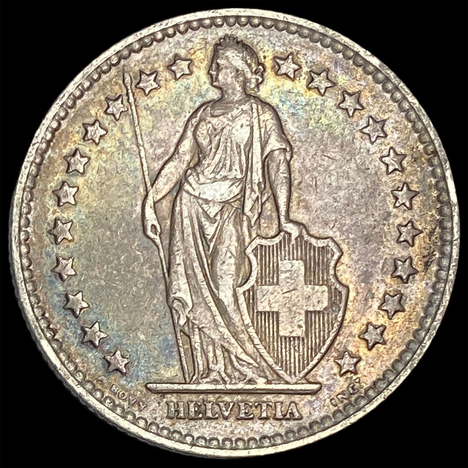 1914-B Silver 2 Francs Switzerland CLOSELY UNCIRCULATED (1 of 2)
