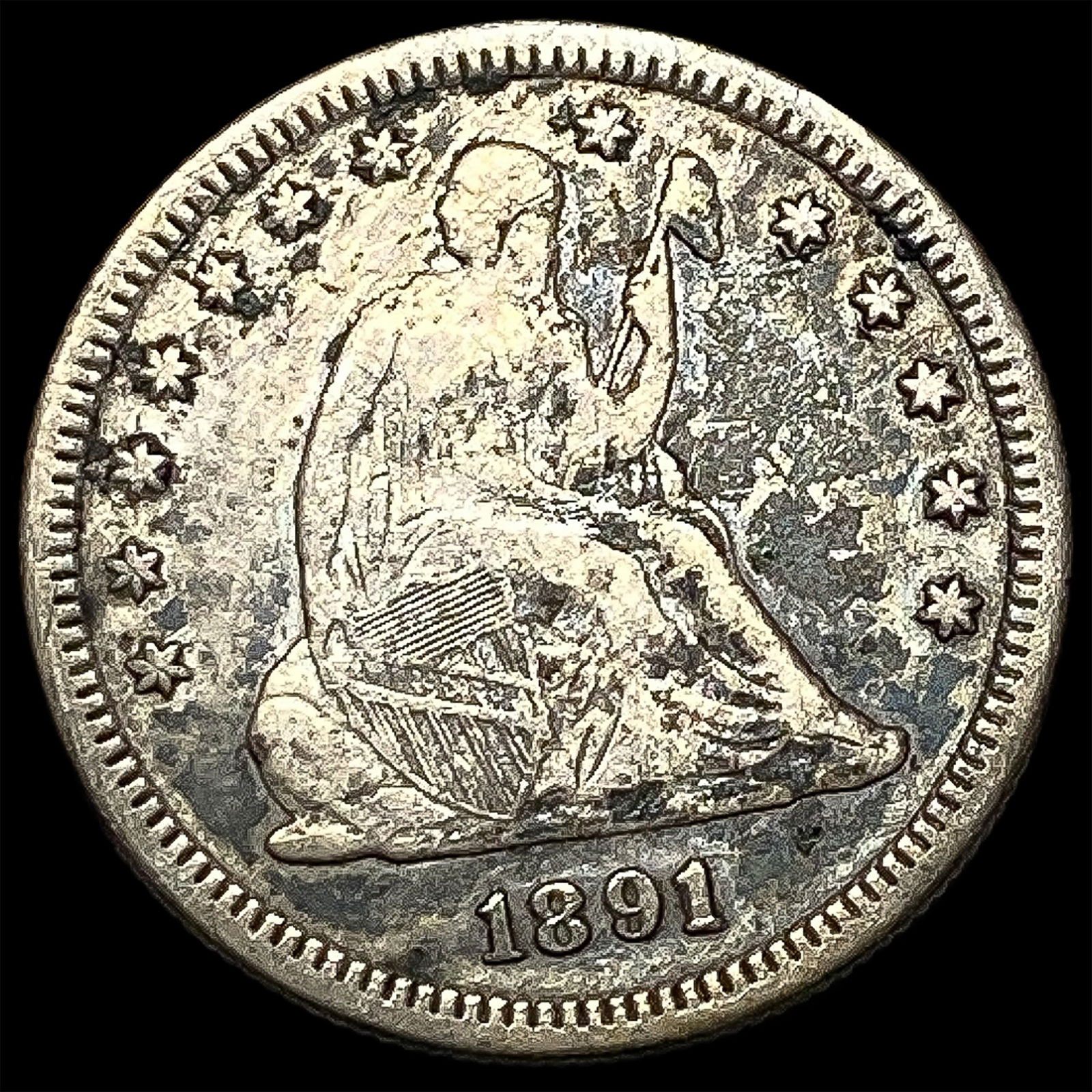 1891-S Silver Seated Liberty Quarter Dollar ABOUT UNCIRCULATED: 1891-S Silver Seated Liberty Quarter Dollar ABOUT UNCIRCULATED