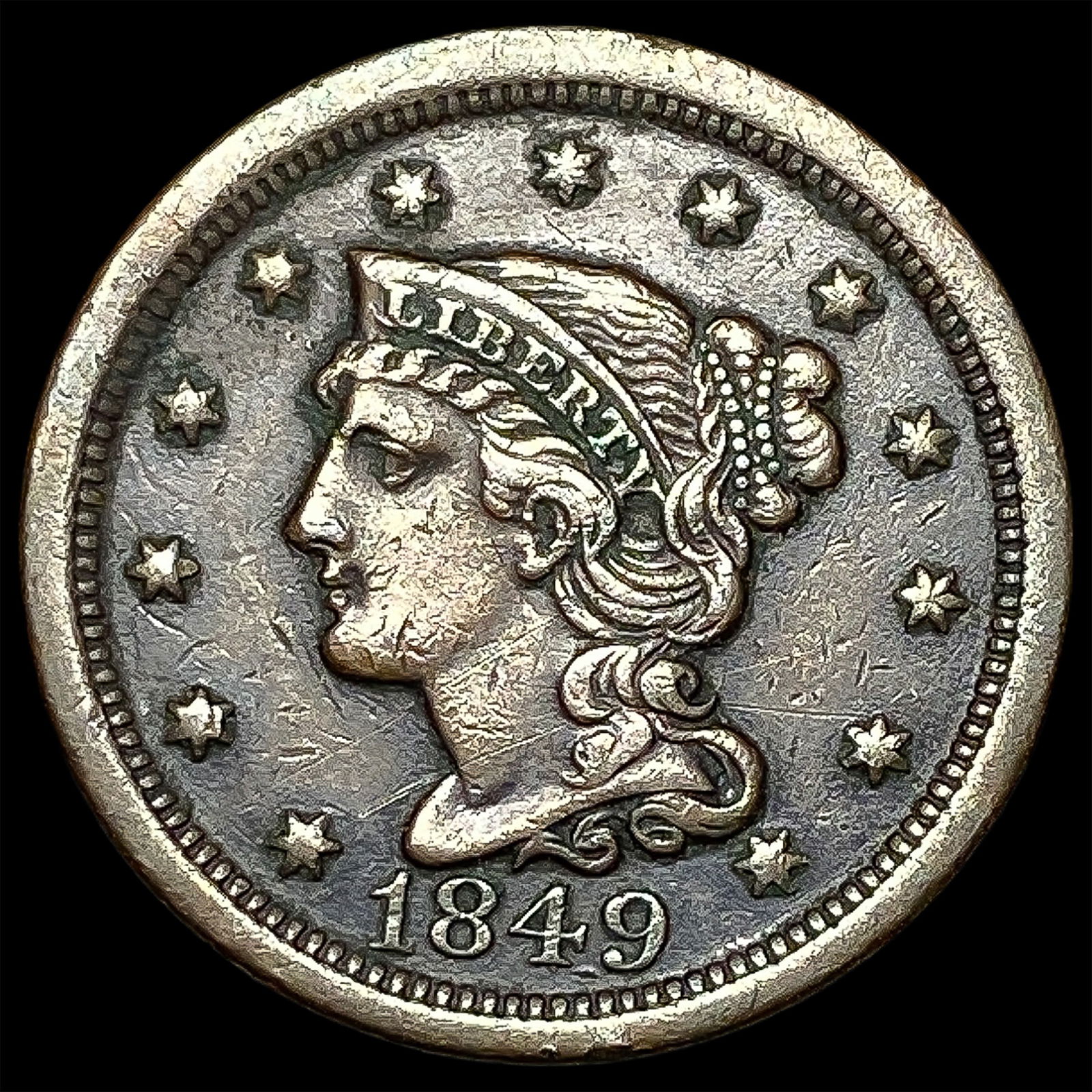 1849 Braided Hair Large Cent NEARLY UNCIRCULATED: 1849 Braided Hair Large Cent NEARLY UNCIRCULATED