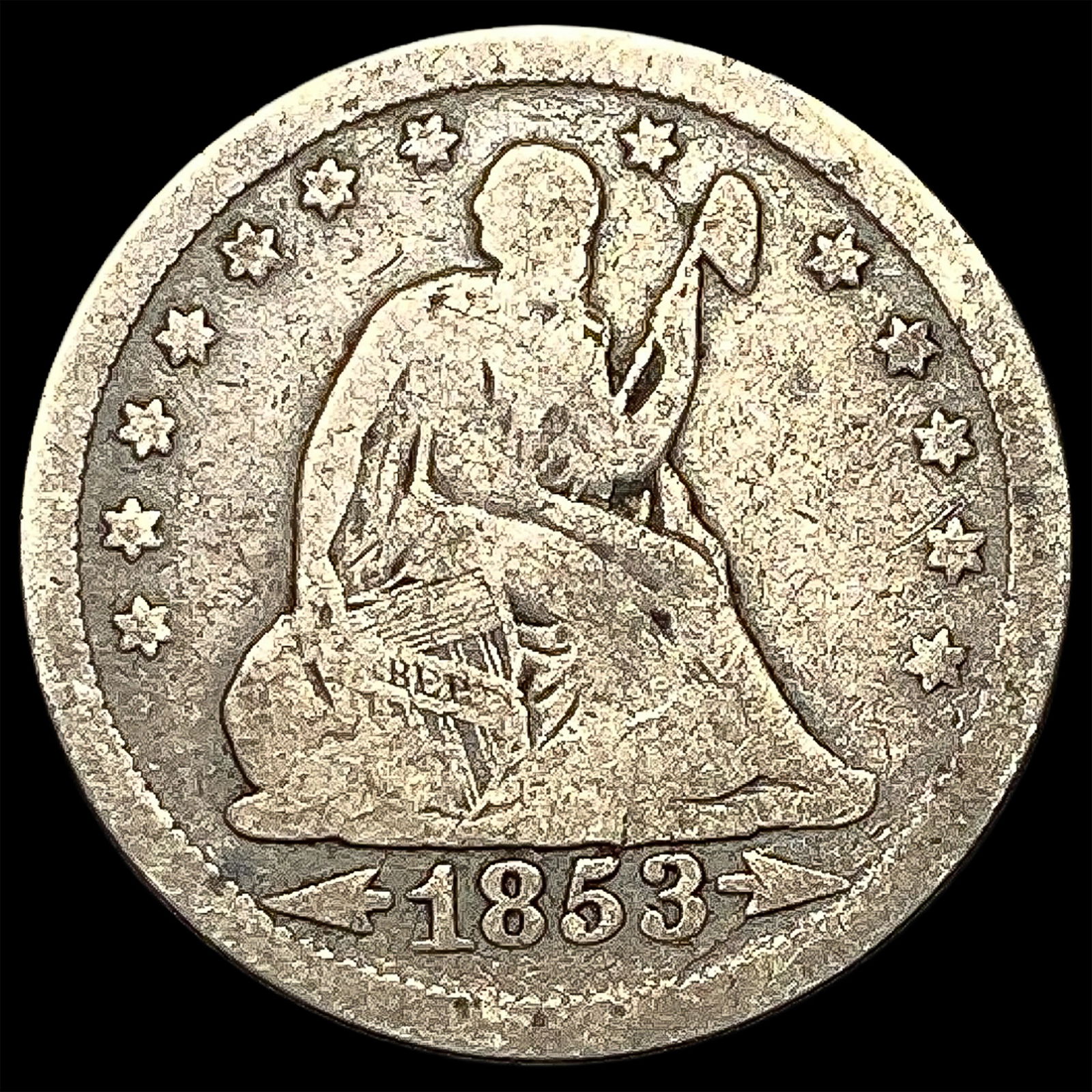 1853 Arrows/Rays Seated Liberty Quarter NICELY CIRCULATED (1 of 2)