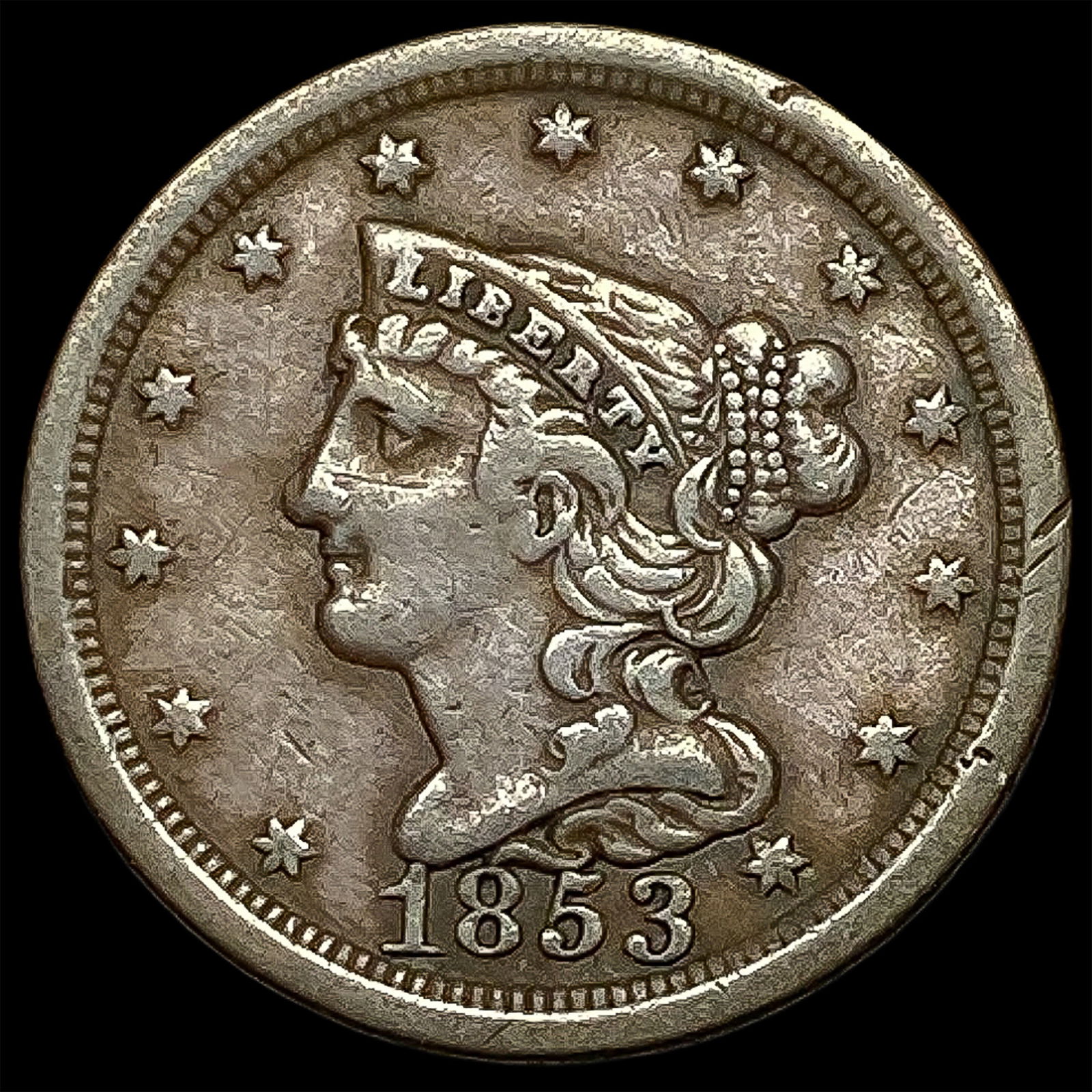 1853 Braided Hair Half Cent NEARLY UNCIRCULATED (1 of 2)
