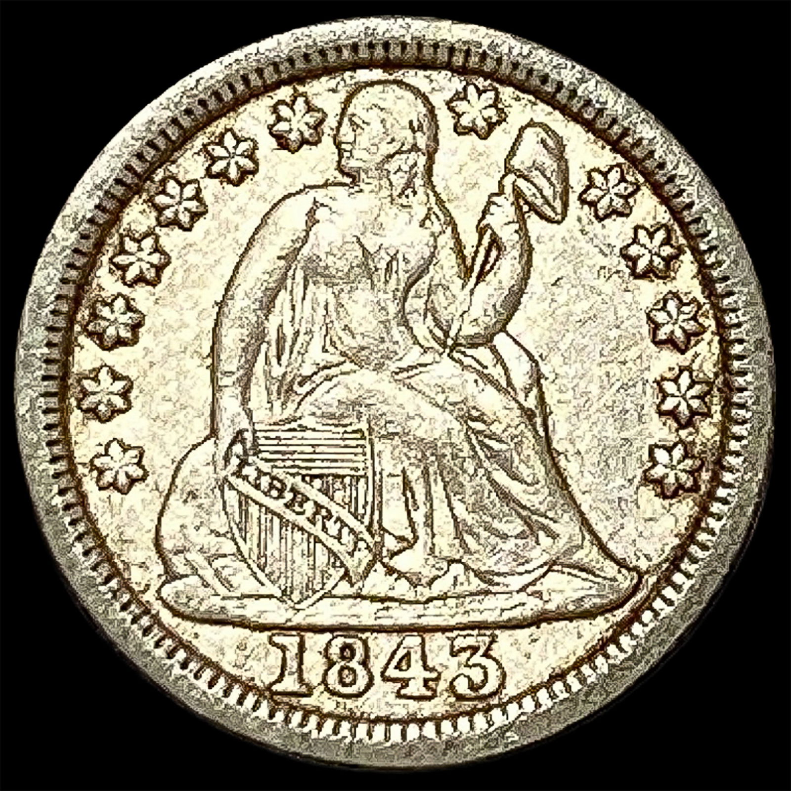 1843 Seated Liberty Dime NEARLY UNCIRCULATED (1 of 2)