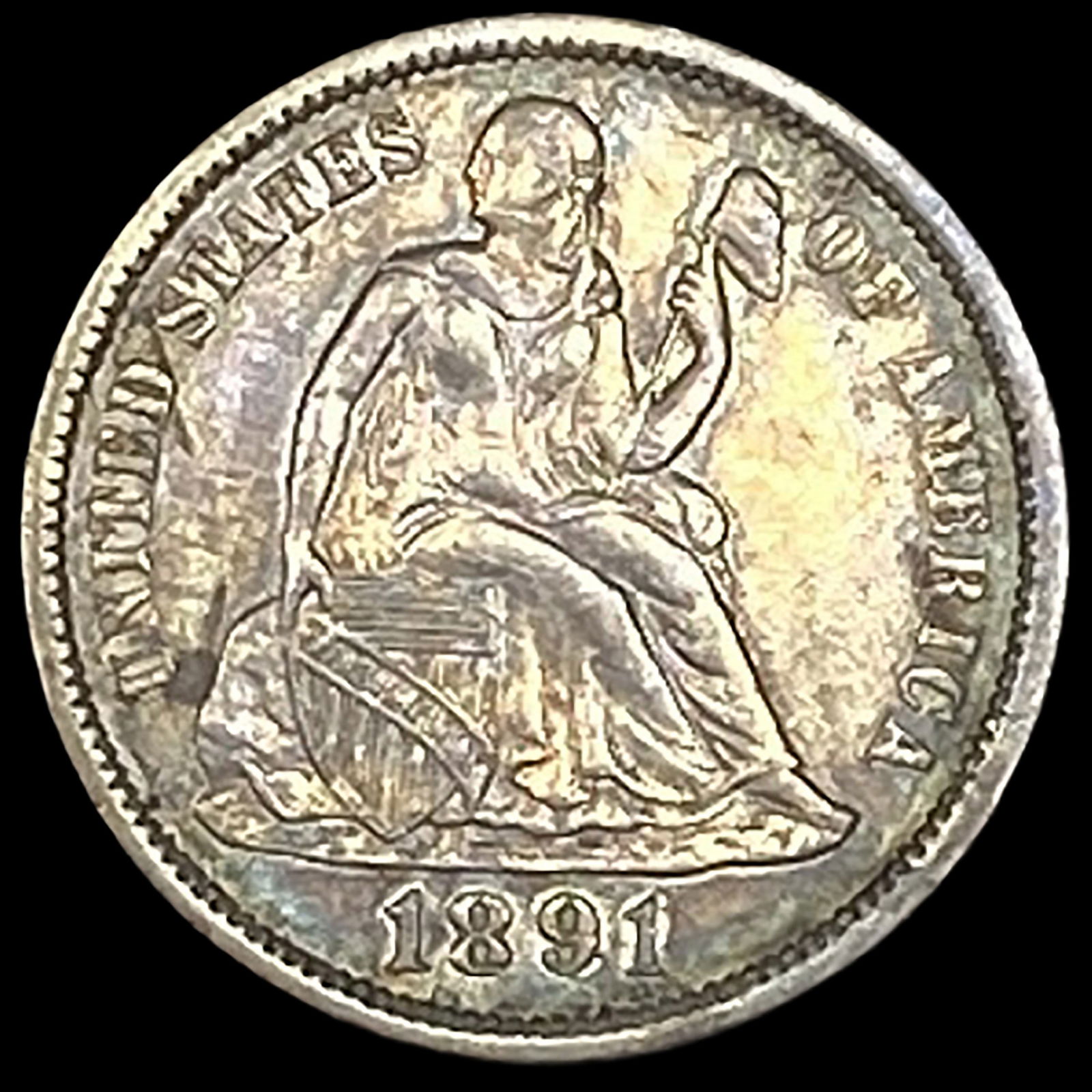 1891 Silver Seated Liberty Dime ABOUT UNCIRCULATED (1 of 2)