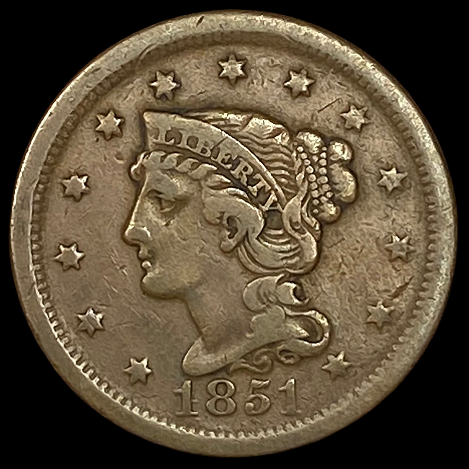 1851 Braided Hair Large Cent LIGHTLY CIRCULATED (1 of 2)