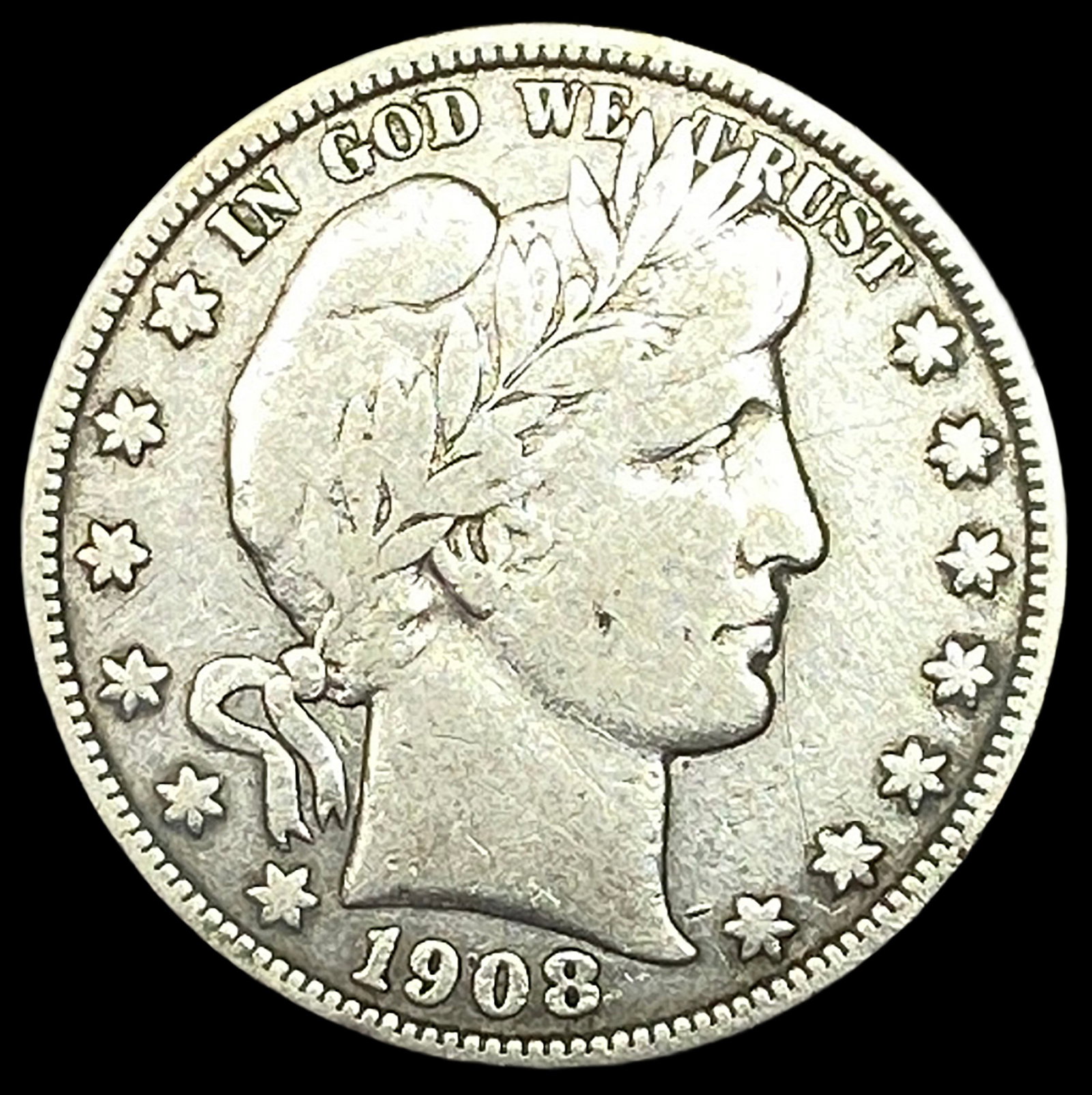 1908-S Silver Barber Half Dollar NICELY CIRCULATED (1 of 2)