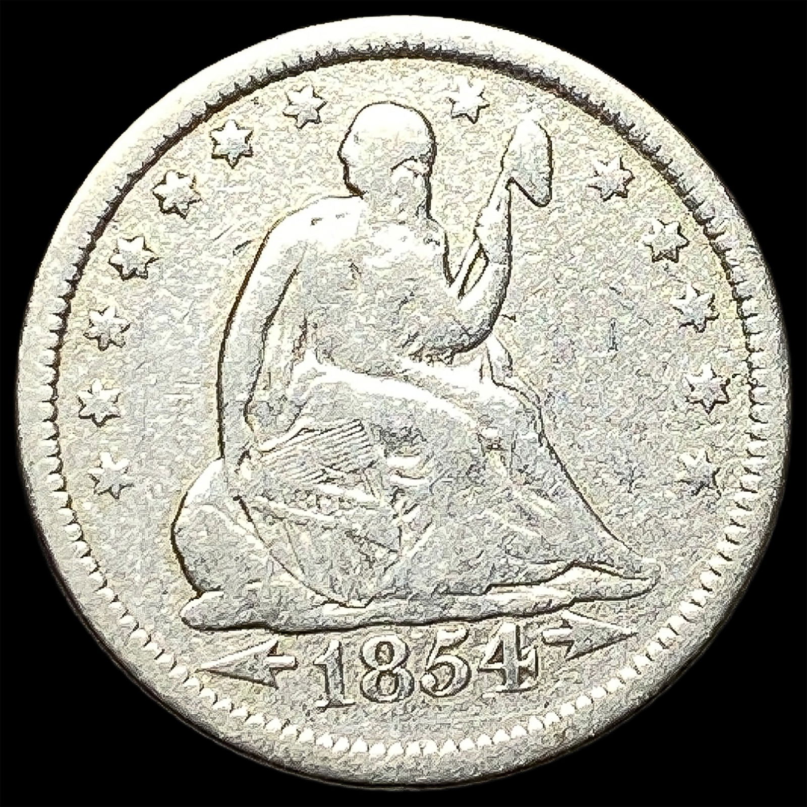 1854-O Silver Seated Liberty Quarter NICELY CIRCULATED (1 of 2)