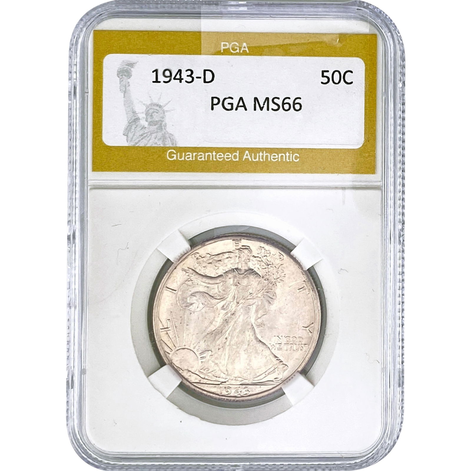 1943-D Walking Liberty Half Dollar PGA MS66: 1943-D Walking Liberty Half Dollar PGA MS66