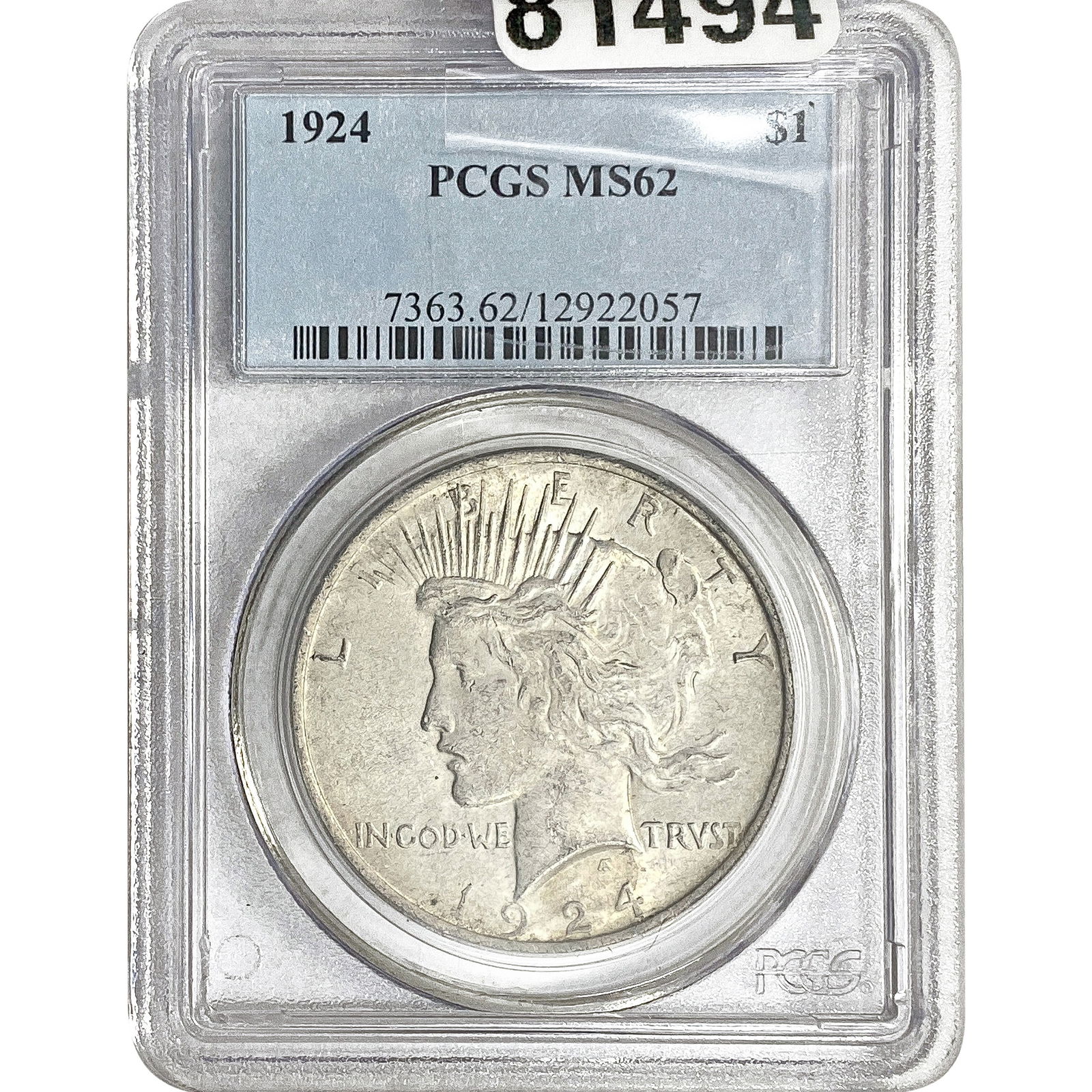 1924 Silver Peace Dollar PCGS MS62 (1 of 2)