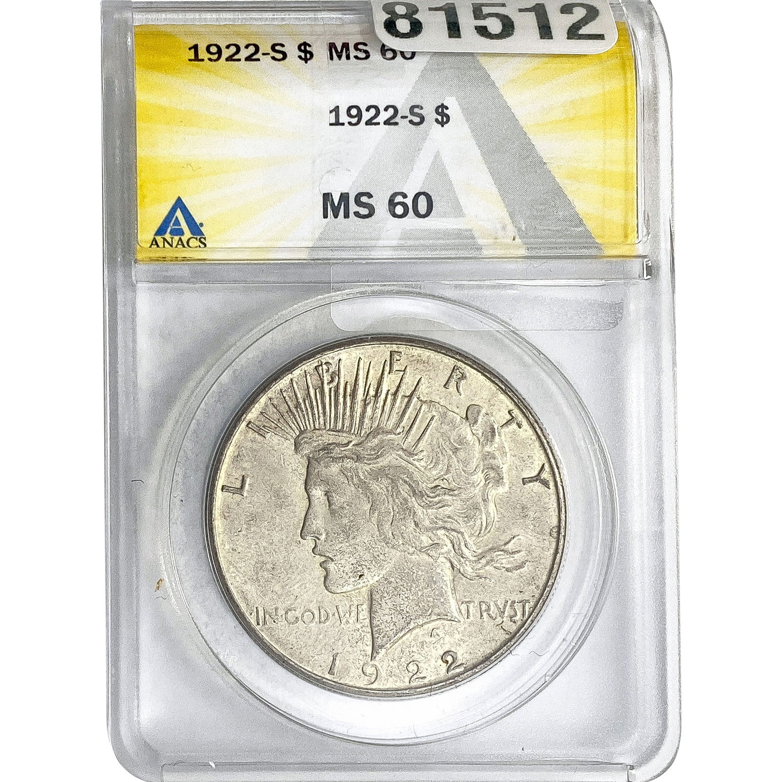1922-S Silver Peace Dollar ANACS MS60 (1 of 2)