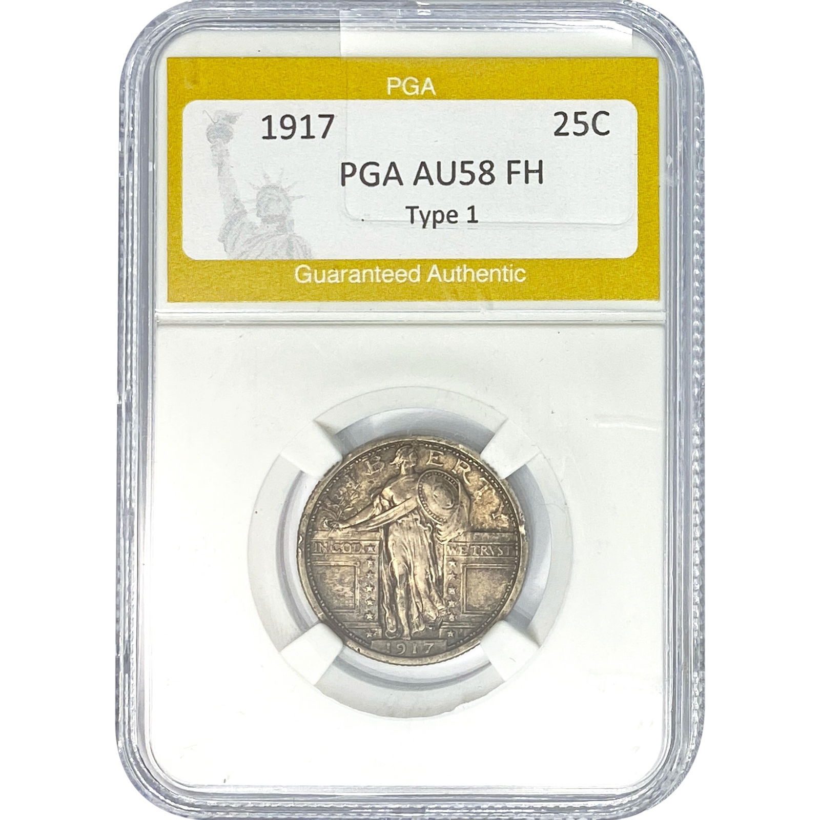 1917 Standing Liberty Quarter PGA AU58 FH Type 1: 1917 Standing Liberty Quarter PGA AU58 FH Type 1