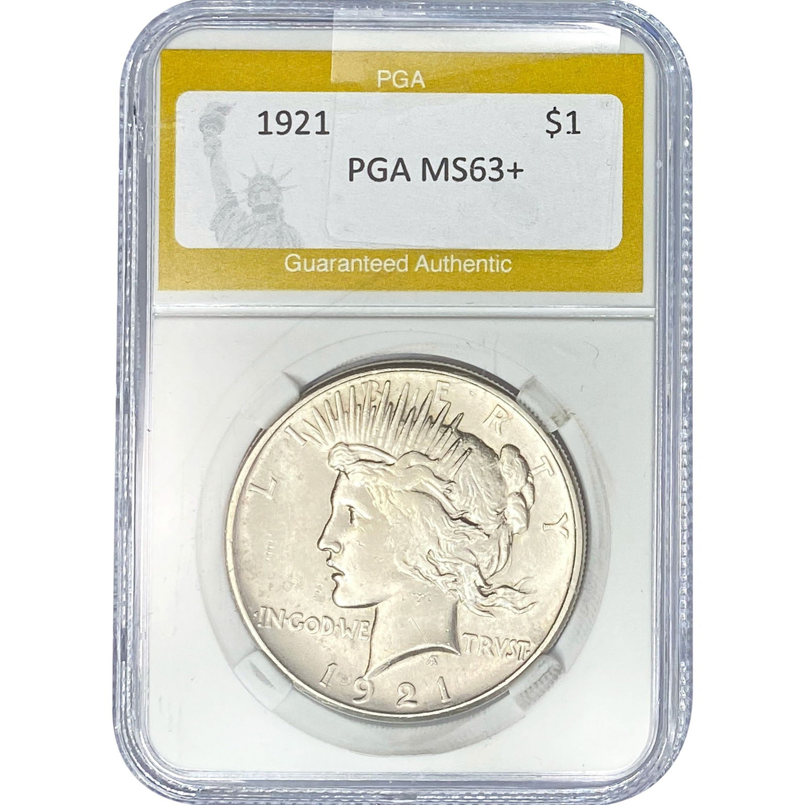 1921 Silver Peace Dollar PGA MS63+: 1921 Silver Peace Dollar PGA MS63+