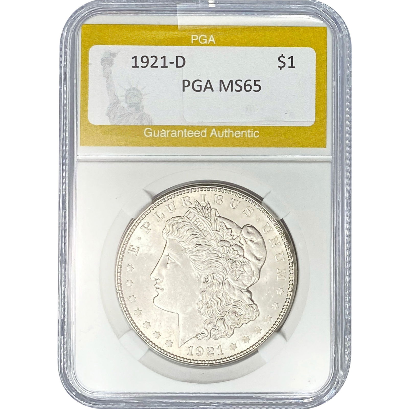 1921-D Morgan Silver Dollar PGA MS65: 1921-D Morgan Silver Dollar PGA MS65
