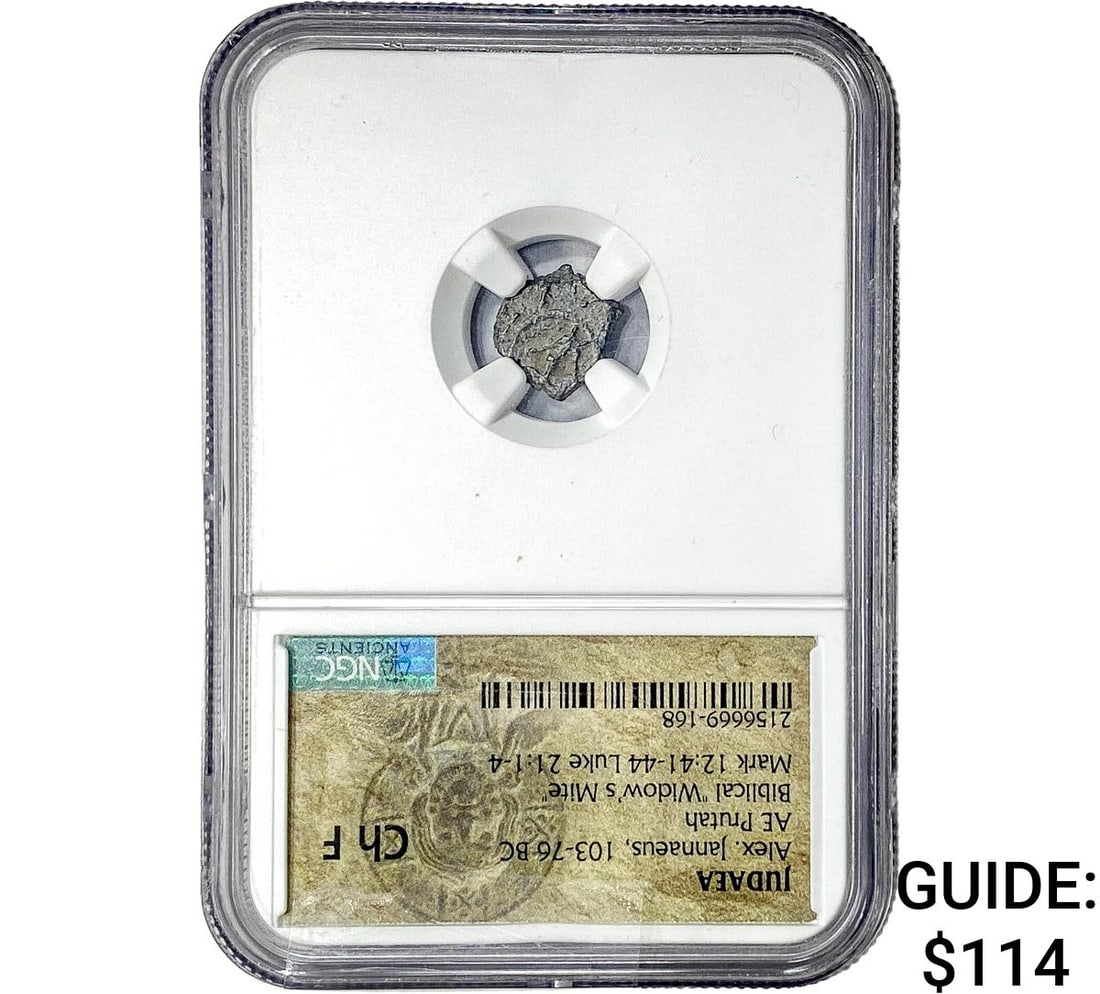Judaea Alex Jannaeus 103-76 BC Bronze Prutah NGC CH F: Judaea Alex Jannaeus 103-76 BC Bronze Prutah NGC CH F