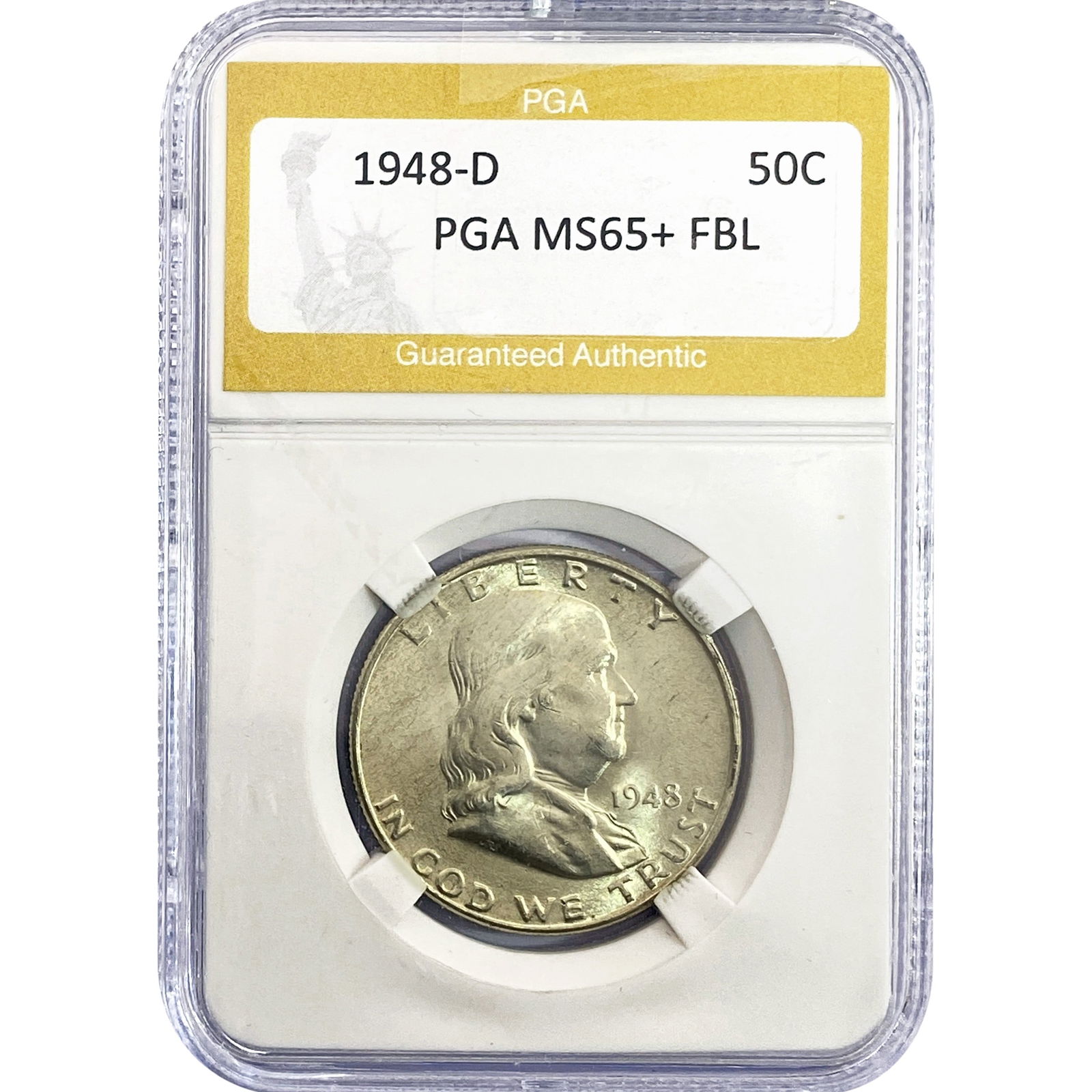 1948-D Franklin Half Dollar PGA MS65+ FBL: 1948-D Franklin Half Dollar PGA MS65+ FBL