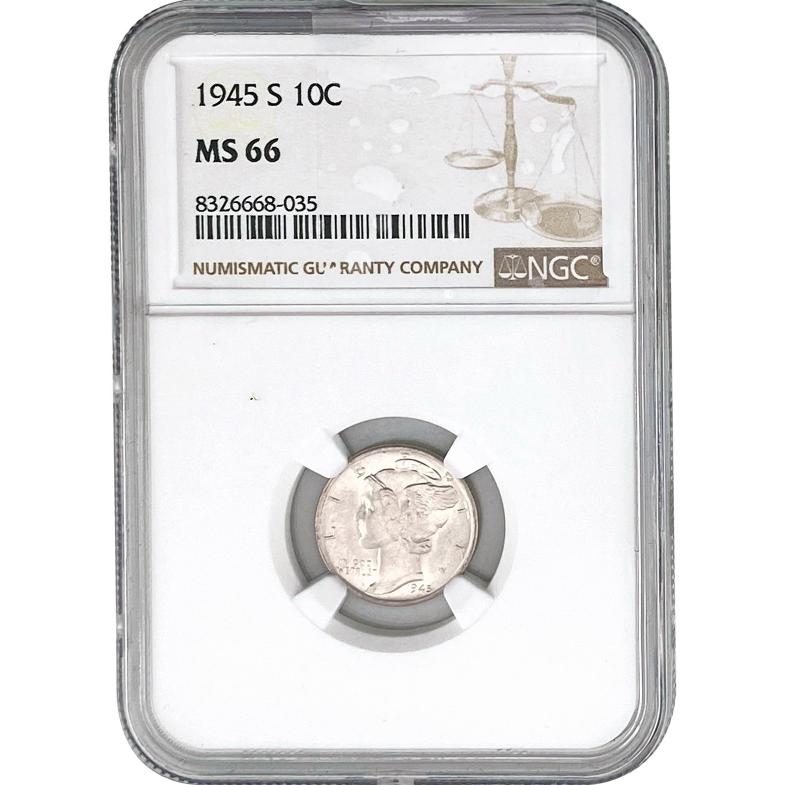 1945-S Mercury Silver Dime NGC MS66: 1945-S Mercury Silver Dime NGC MS66