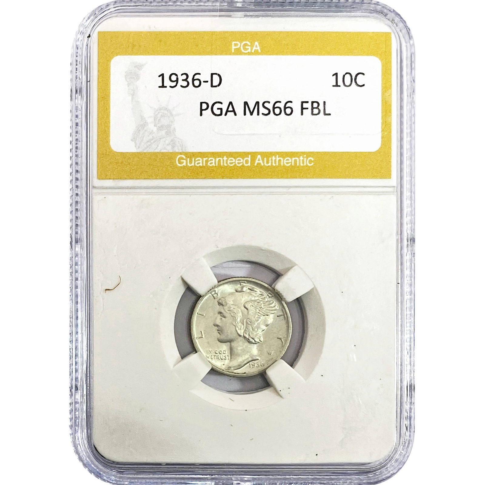 1936-D Mercury Silver Dime PGA MS66 FBL: 1936-D Mercury Silver Dime PGA MS66 FBL