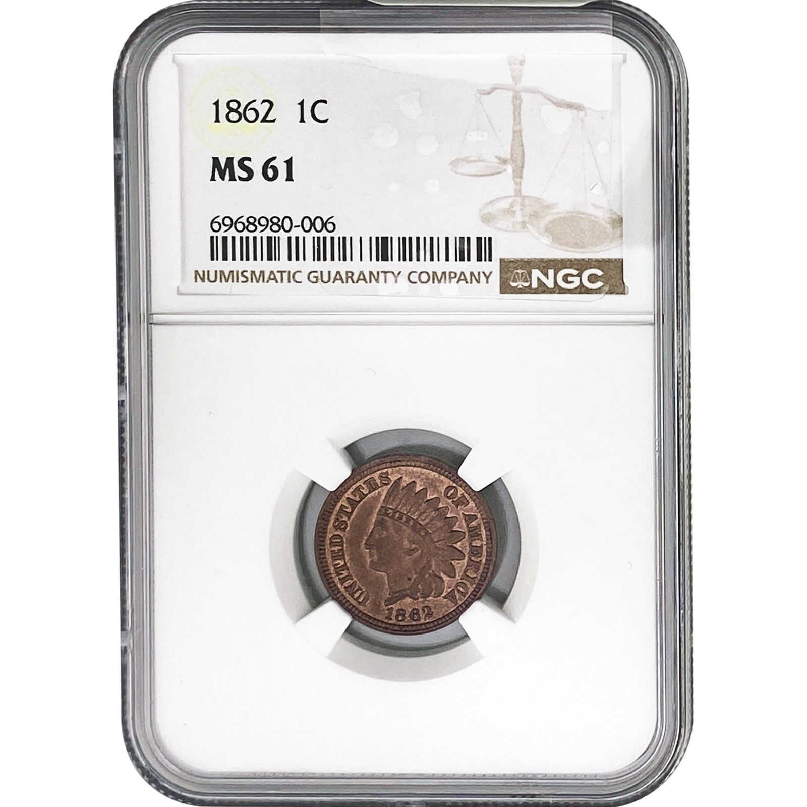 1862 Indian Head Cent NGC MS61 (1 of 2)