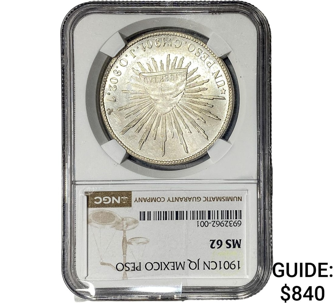 1901CN JQ Mexico Silver 1 Peso NGC MS62 (1 of 2)
