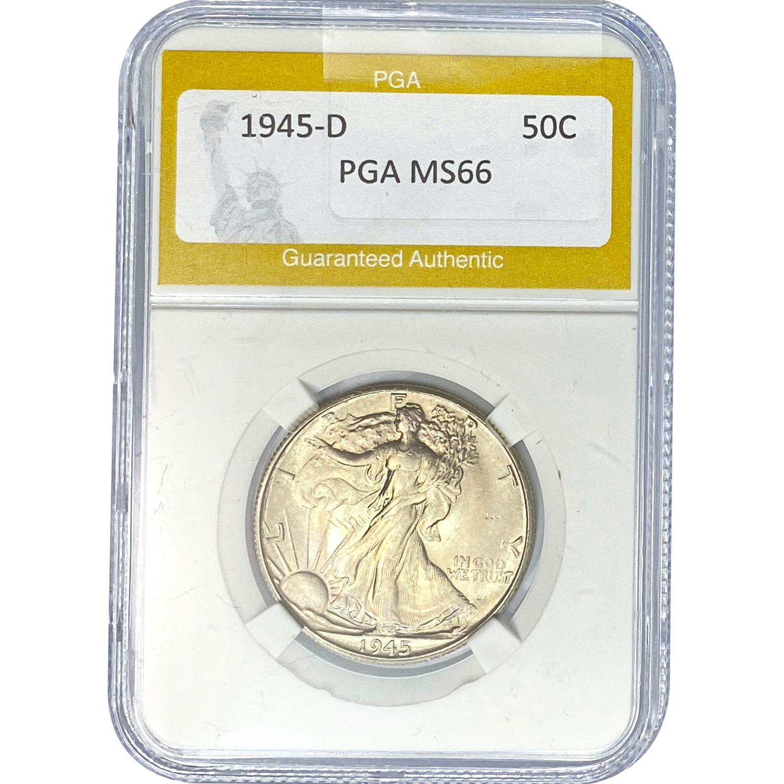 1945-D Walking Liberty Half Dollar PGA MS66: 1945-D Walking Liberty Half Dollar PGA MS66