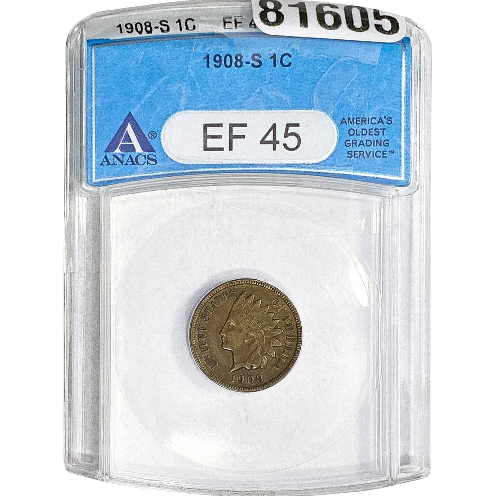 1908-S Indian Head Cent ANACS EF45 (1 of 2)