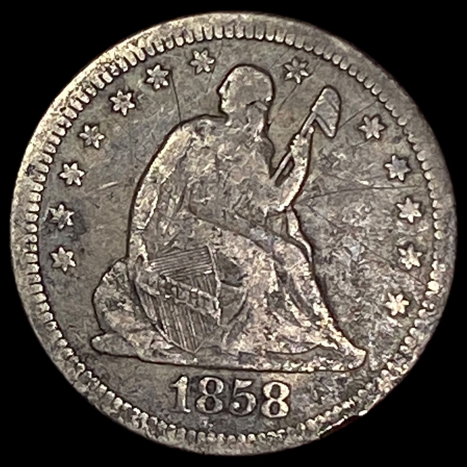 1858 Silver Seated Liberty Quarter HIGH GRADE: 1858 Silver Seated Liberty Quarter HIGH GRADE