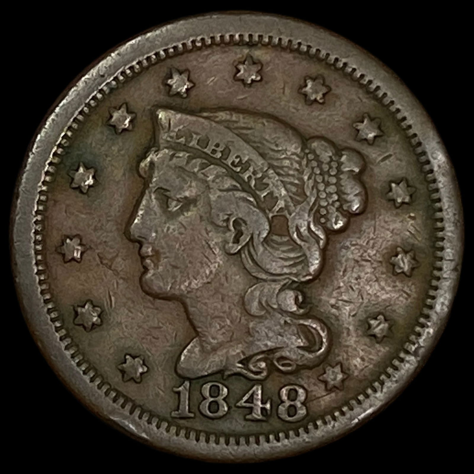 1848 Braided Hair Large Cent LIGHTLY CIRCULATED (1 of 2)