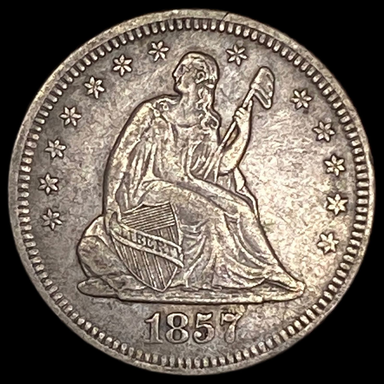 1857 Seated Liberty Silver Quarter NEARLY UNCIRCULATED (1 of 2)
