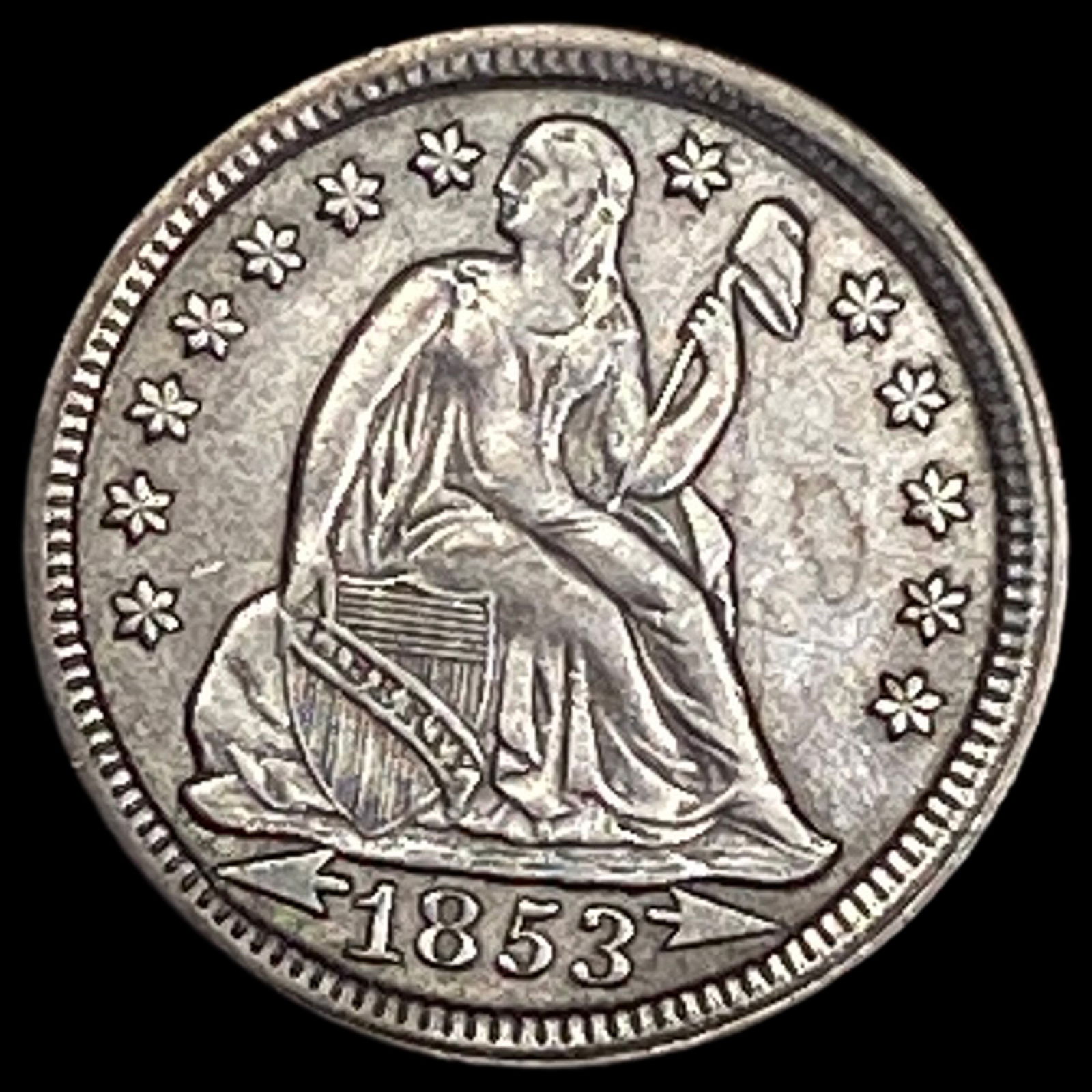 1853 Arrows Seated Liberty Dime CLOSELY UNCIRCULATED (1 of 2)