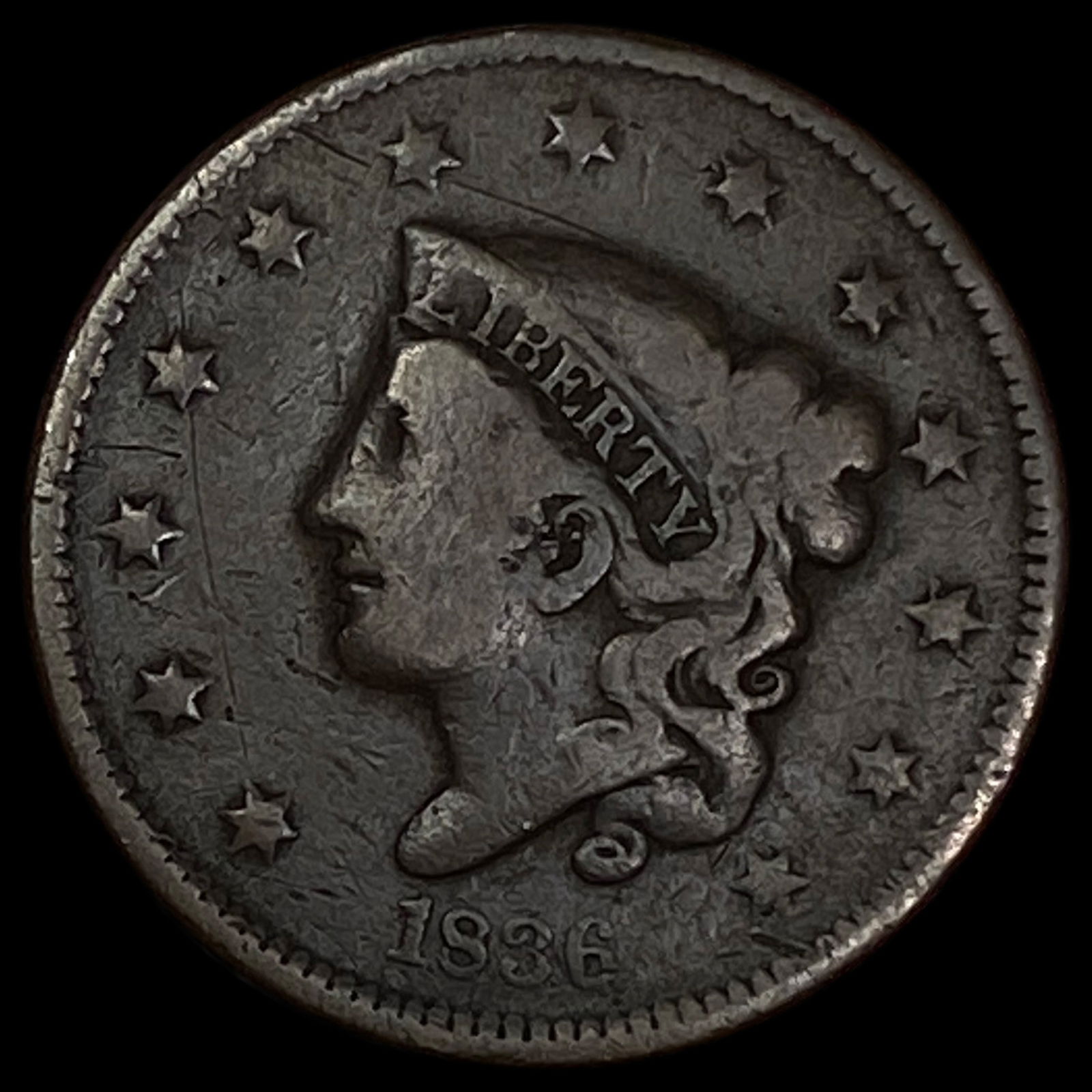 1836 Coronet Head Large Cent NICELY CIRCULATED (1 of 2)